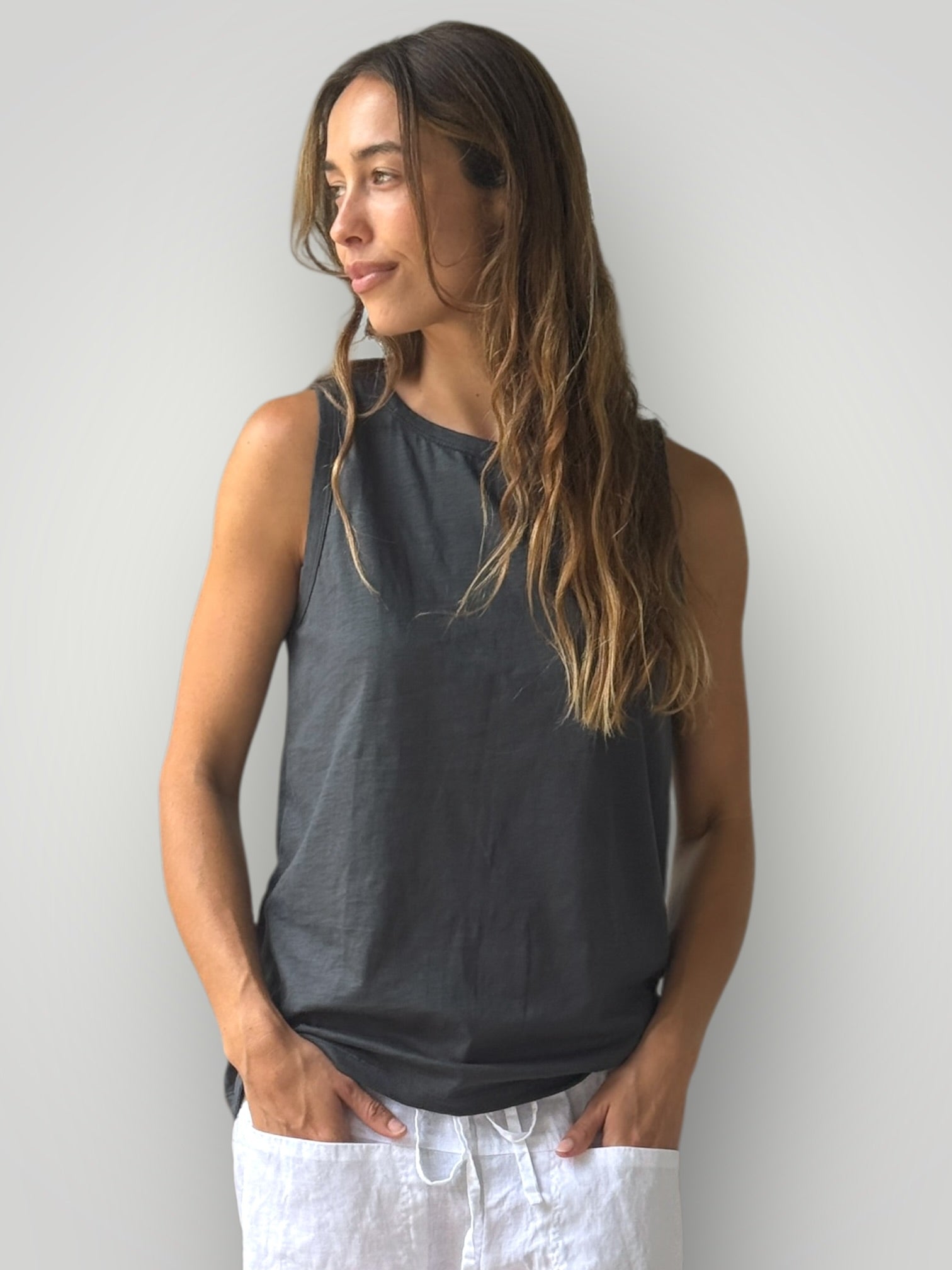 vera tank - charcoal cotton Apparel
