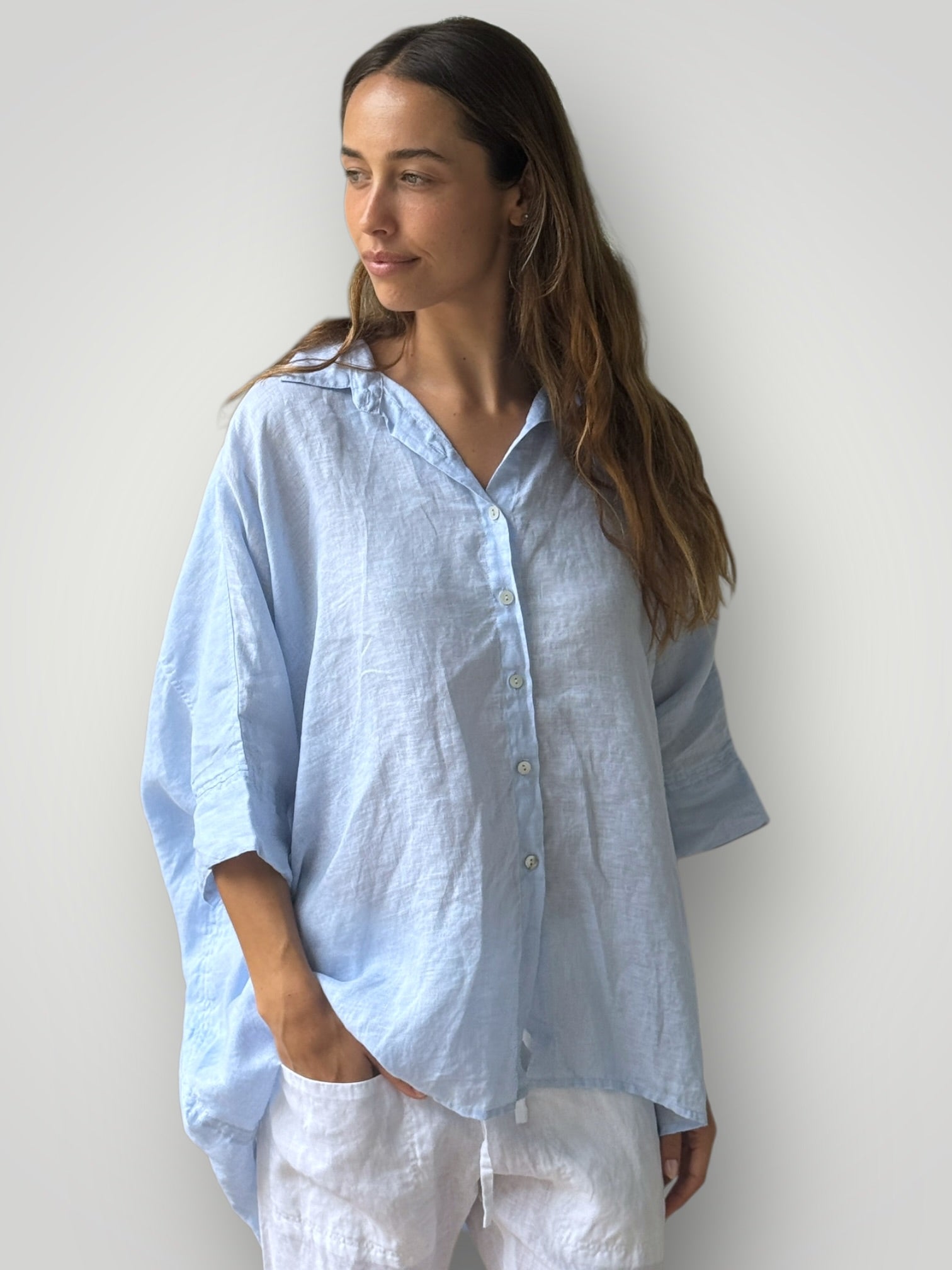 issey shirt - soft blue linen Apparel