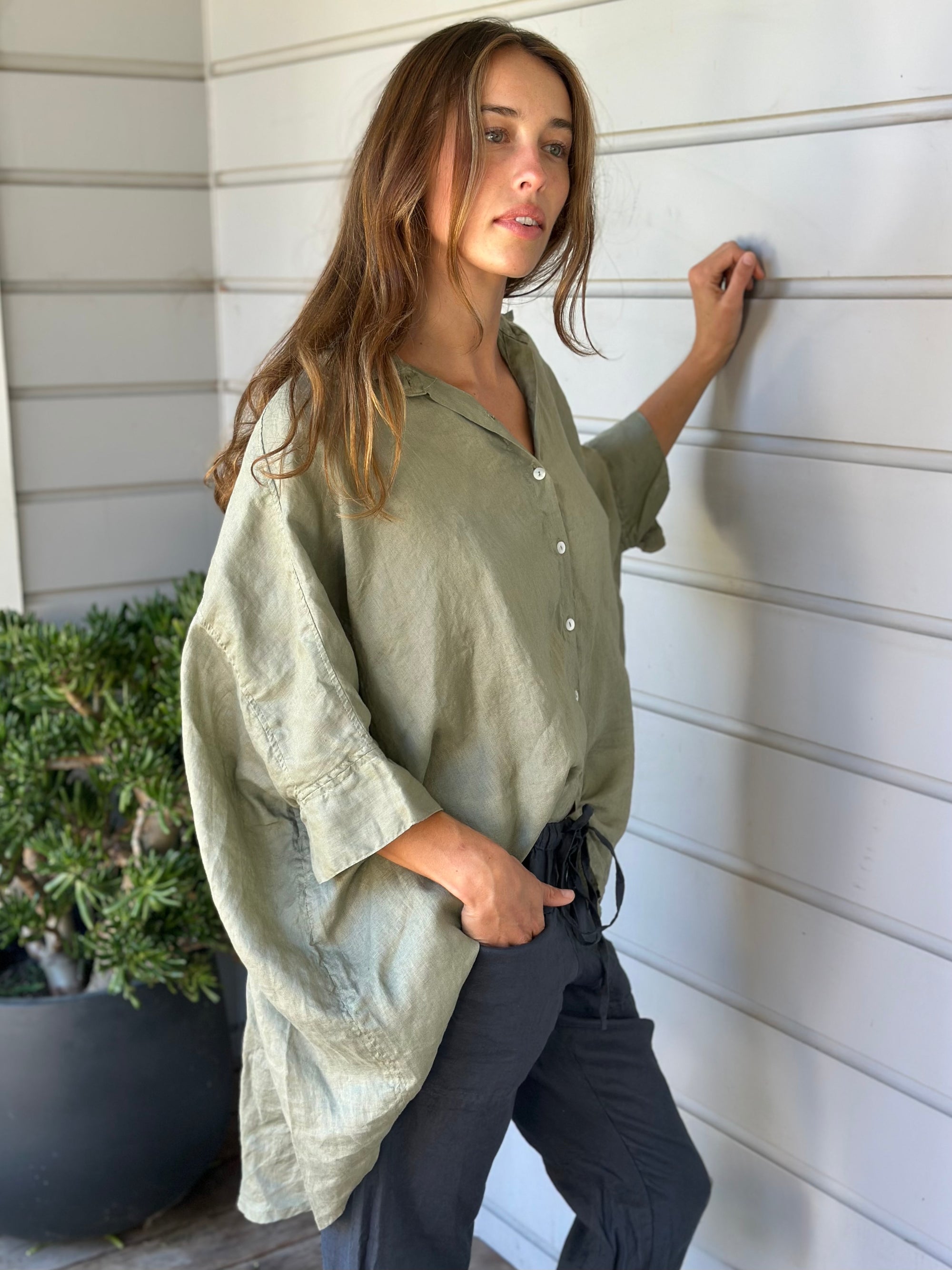 issey shirt - sage linen Apparel