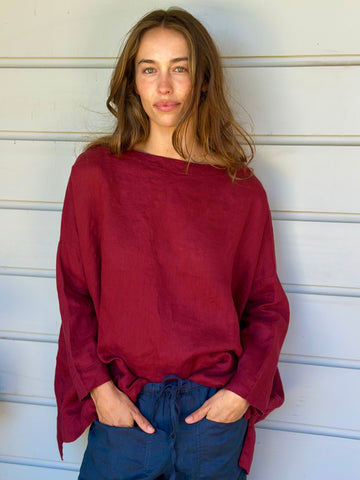 avril top - merlot wine linen Apparel