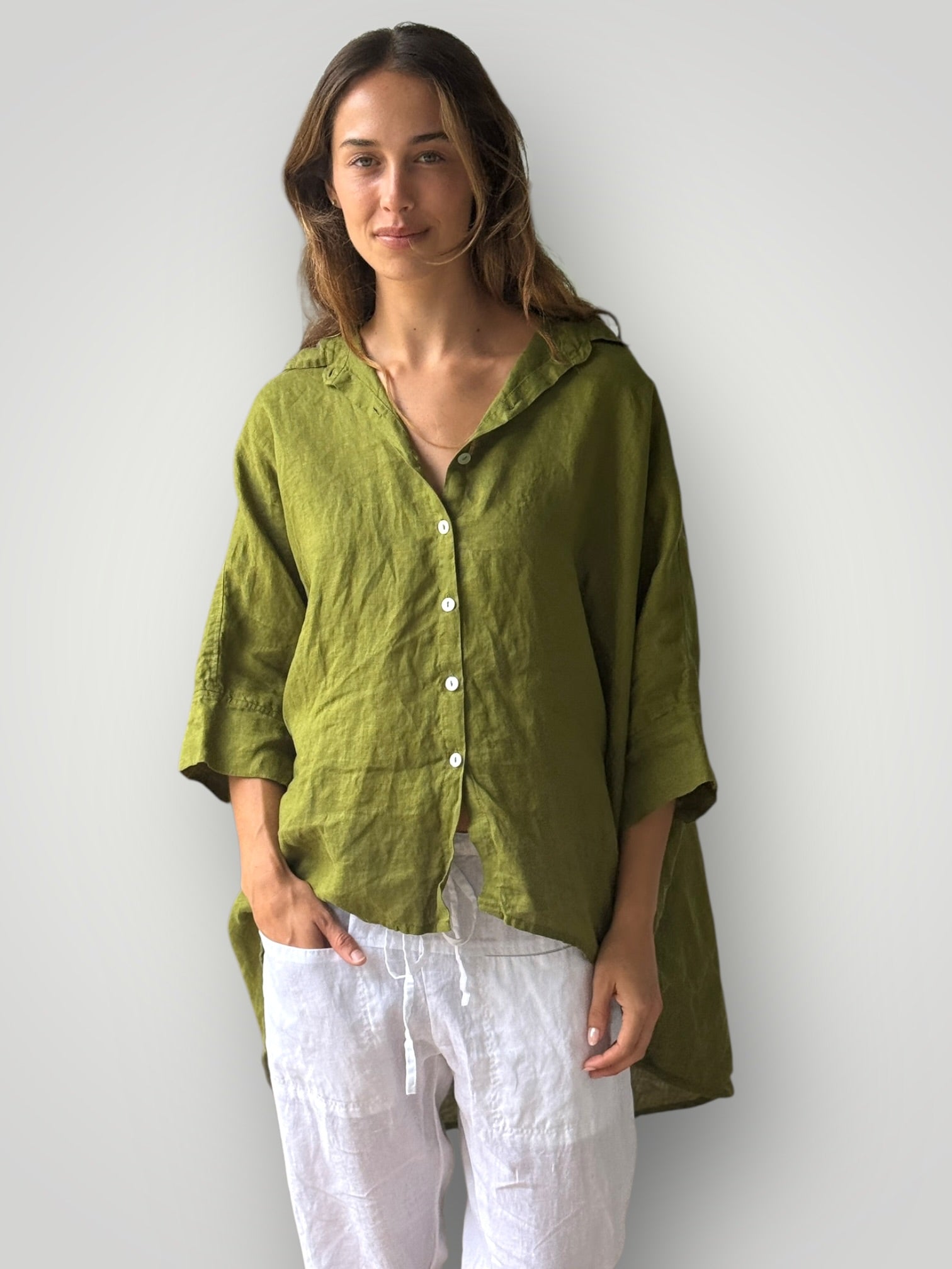 issey shirt - olive linen Apparel