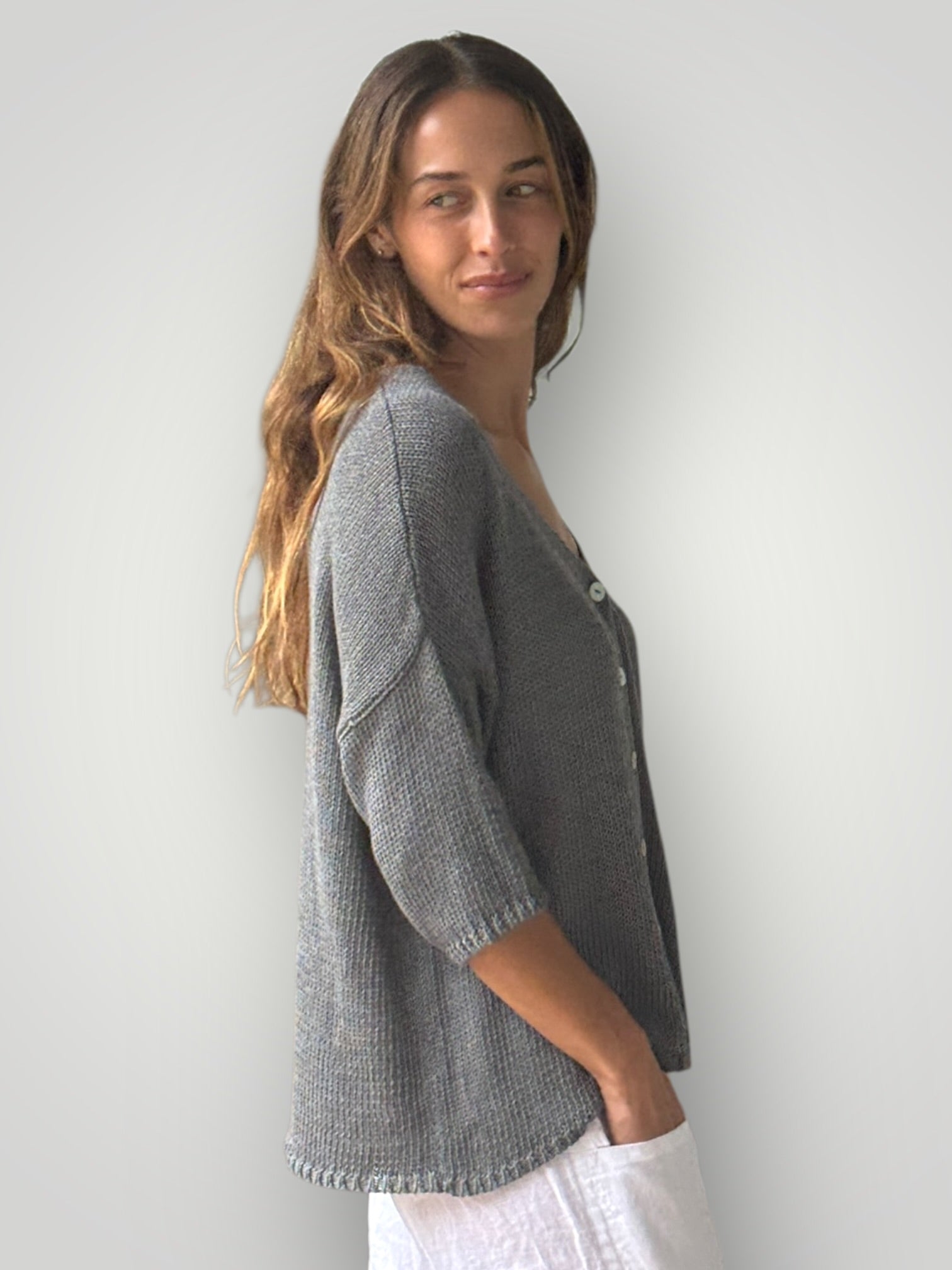 alex cardi-grey cotton knit Apparel