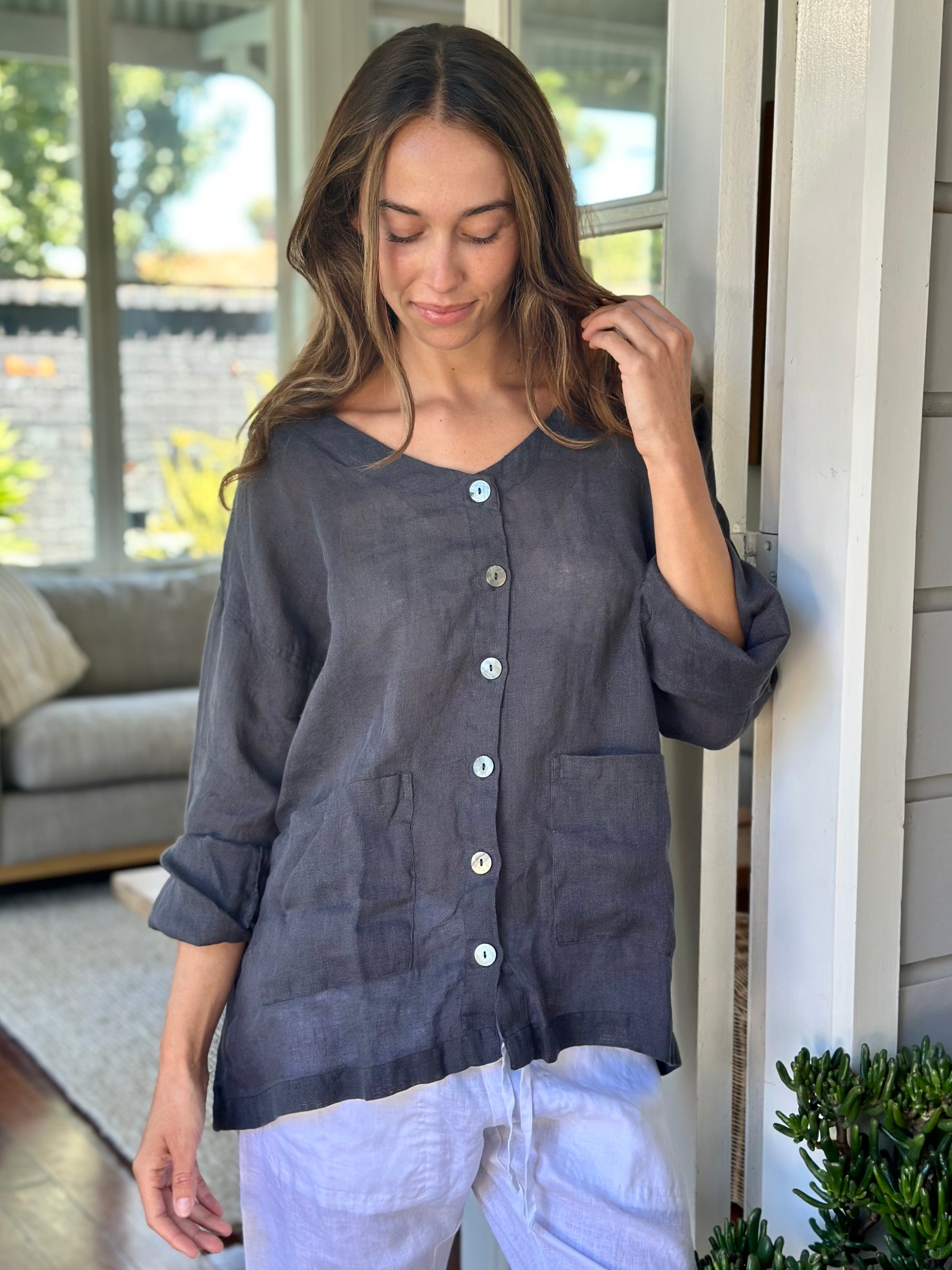 jamie jacket - charcoal linen Apparel