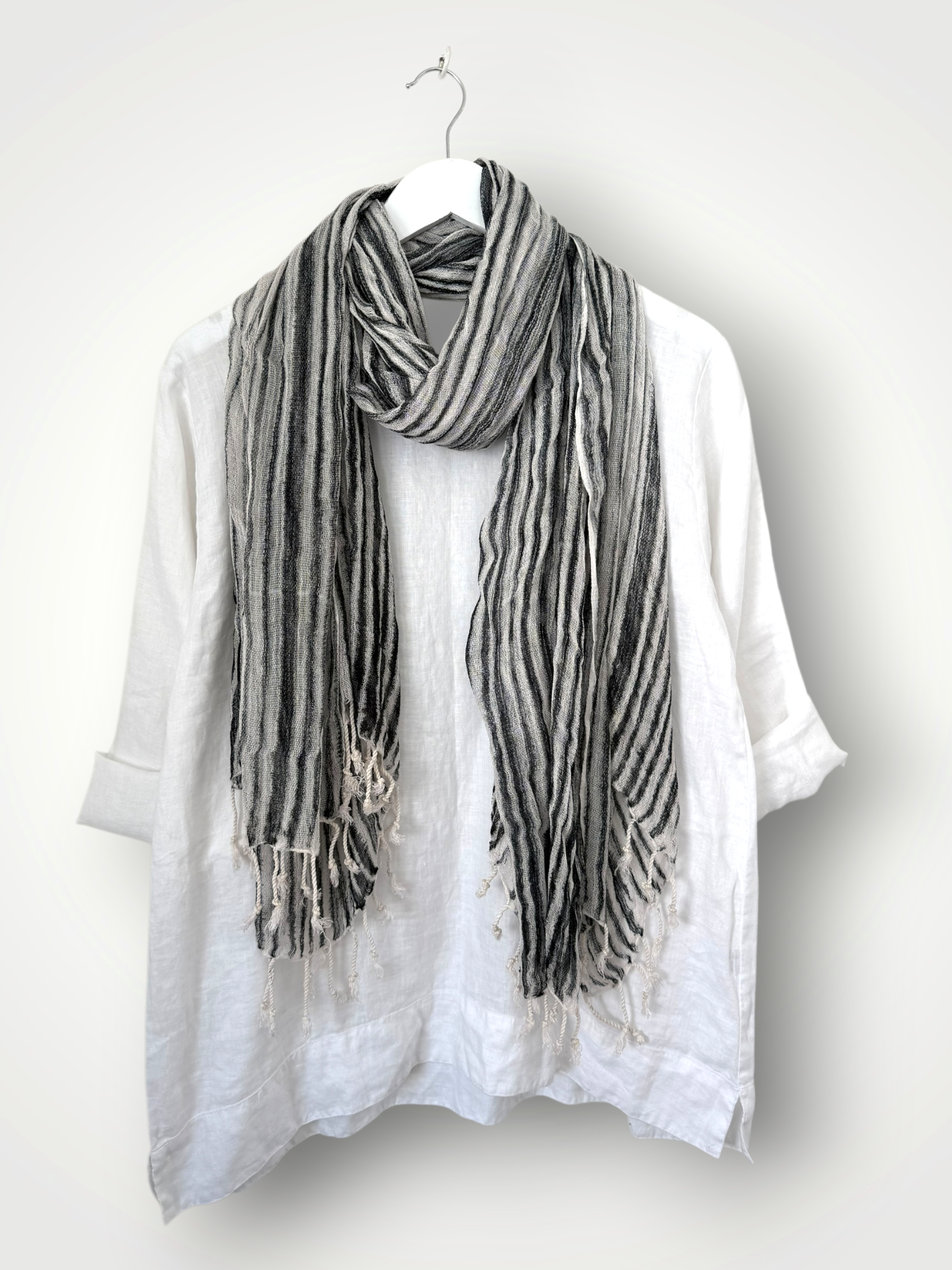 soft neck scarf-charcoal stripe Apparel