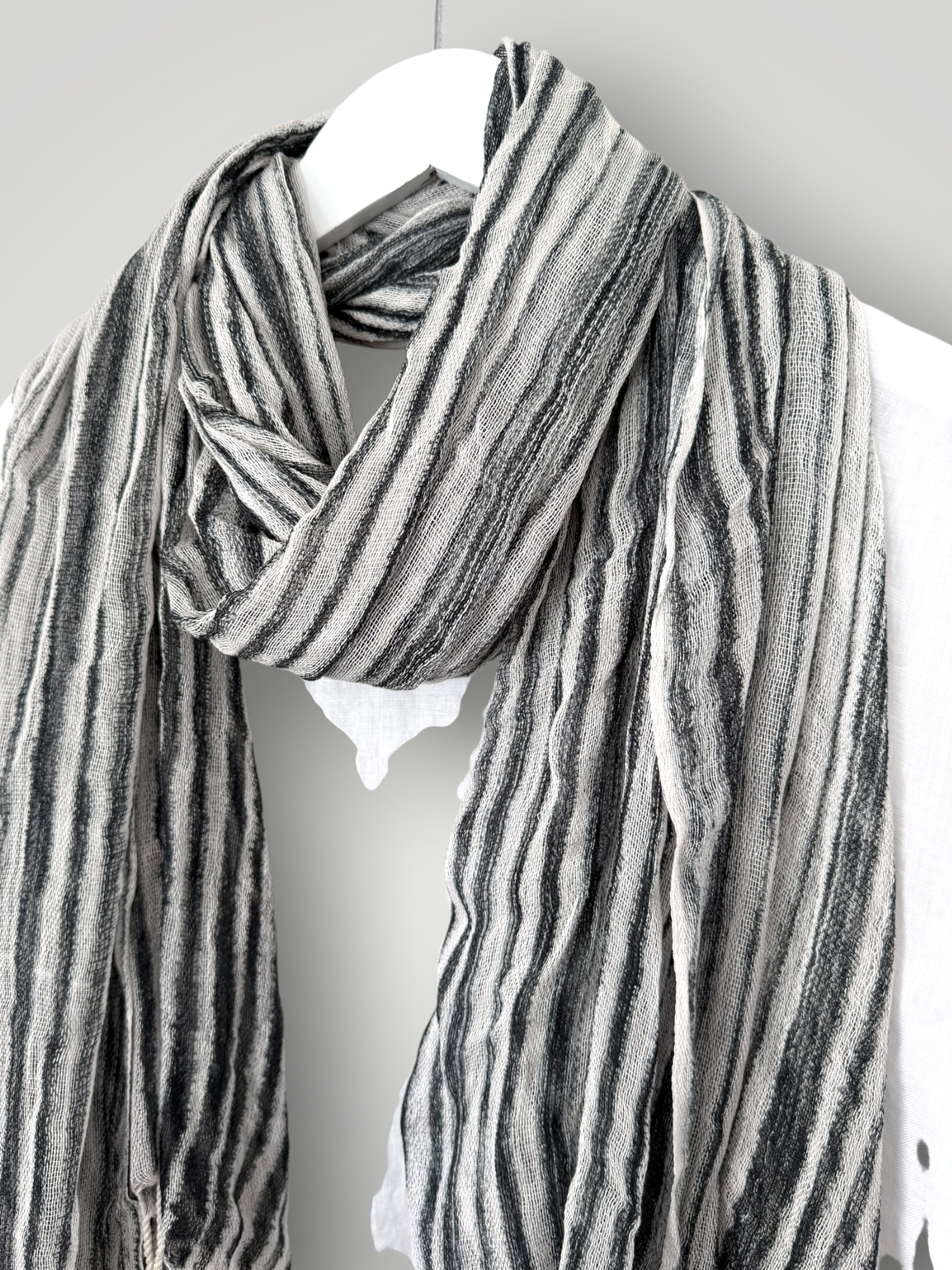 soft neck scarf-charcoal stripe Apparel