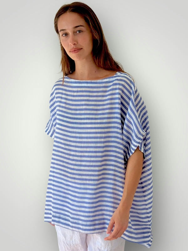 sammy top - cornflower stripe linen Apparel