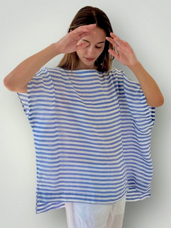 sammy top - cornflower stripe linen Apparel