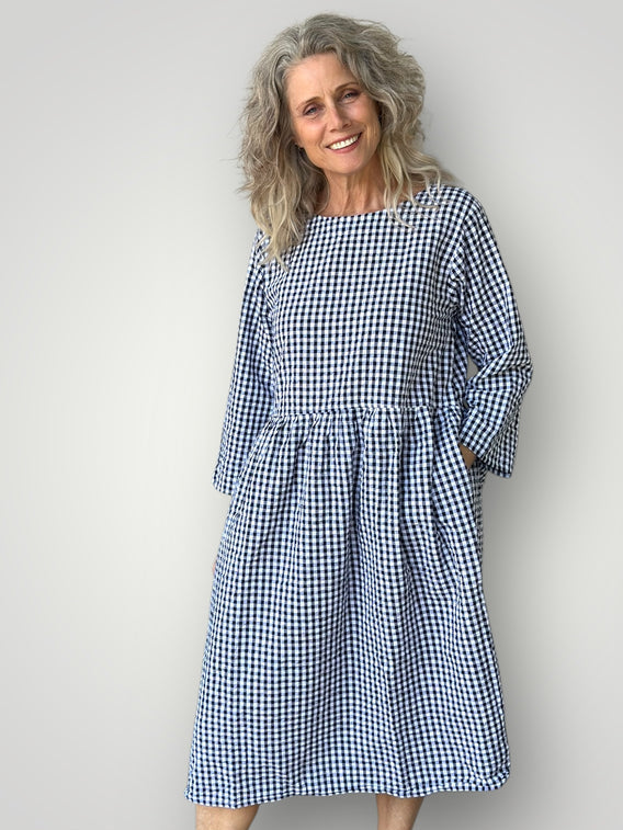 april dress - navy gingham cotton Apparel