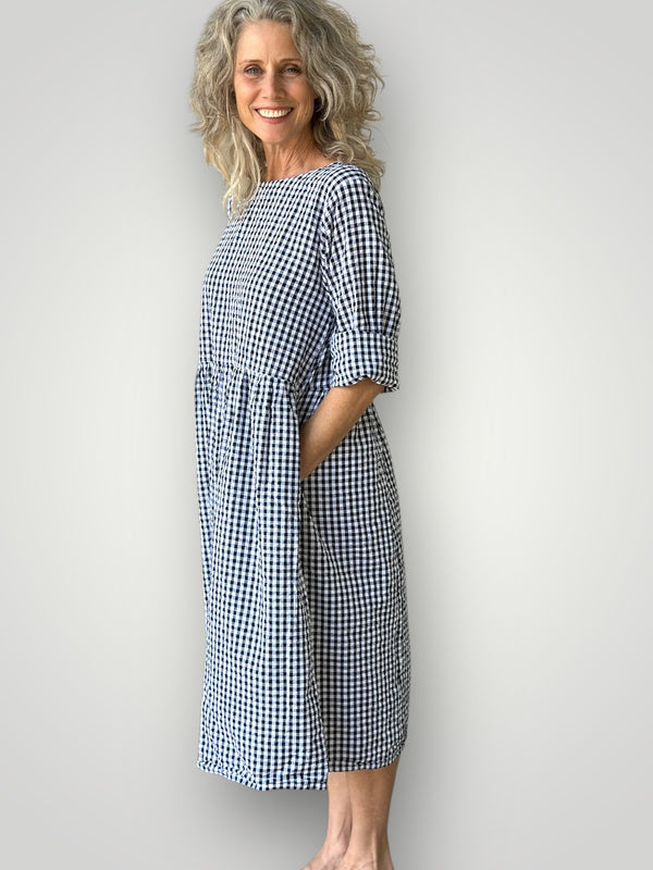 april dress - navy gingham cotton Apparel