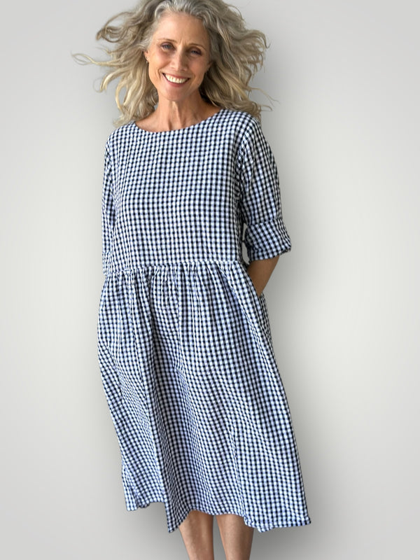 april dress - navy gingham cotton Apparel