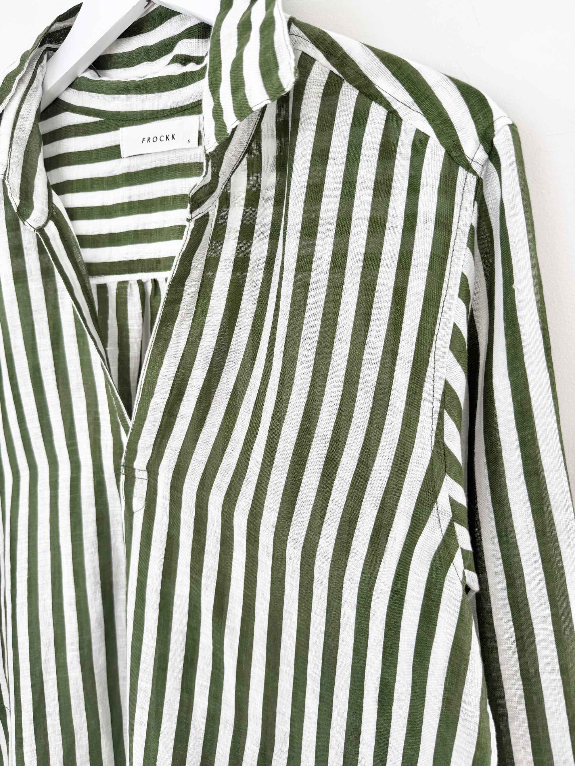 bianca dress -moss stripe linen Apparel