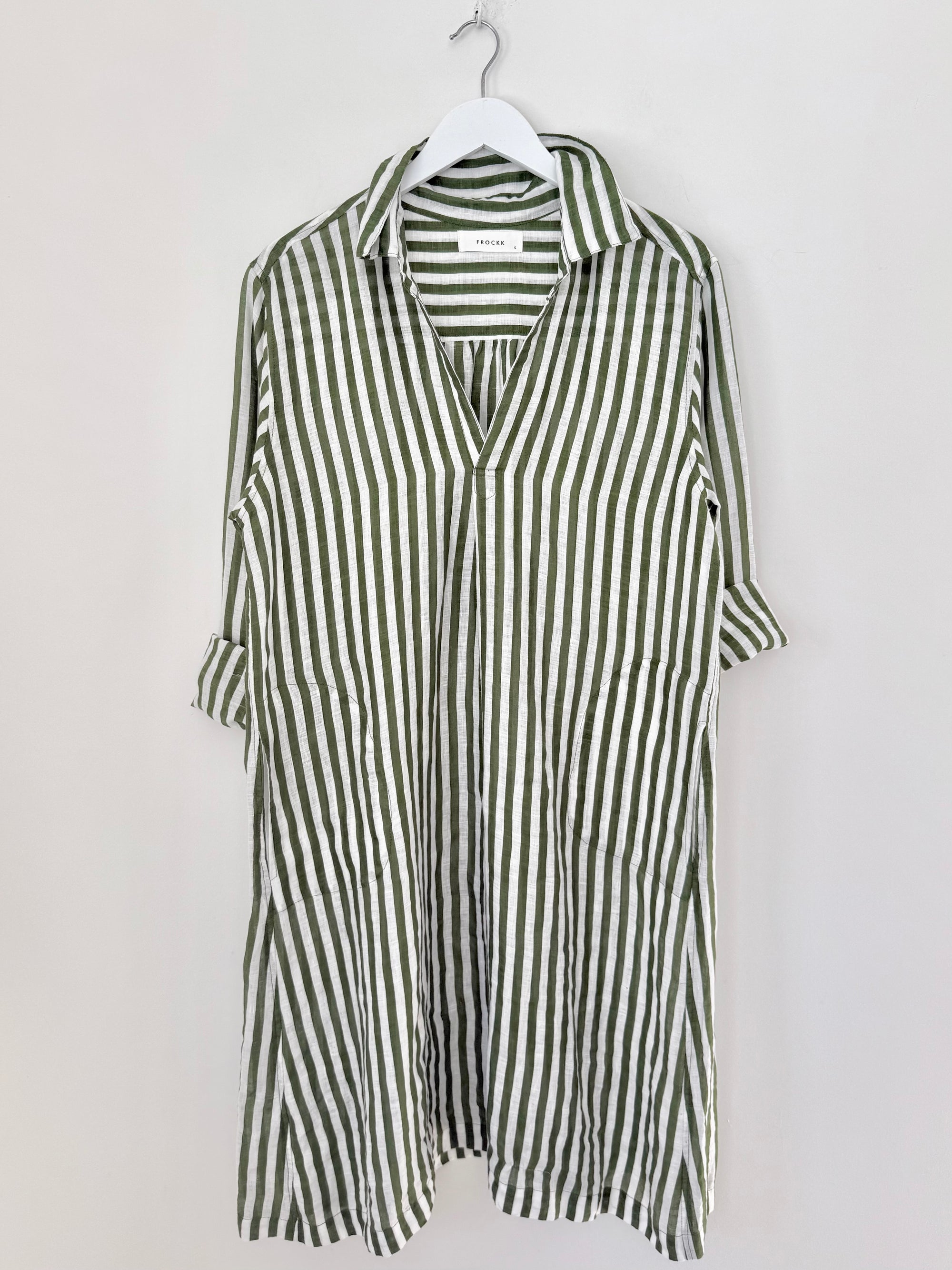 bianca dress -moss stripe linen Apparel