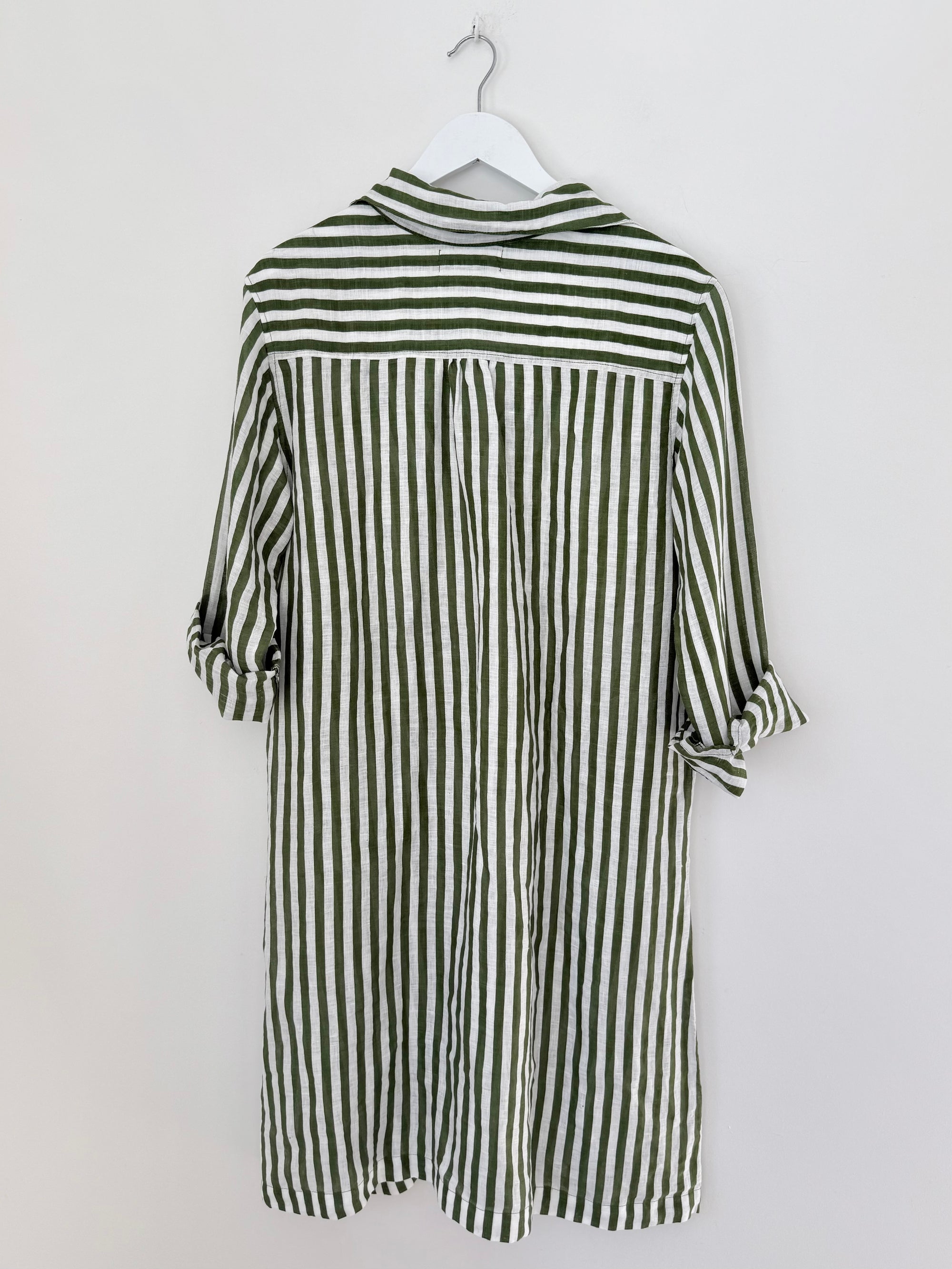 bianca dress -moss stripe linen Apparel