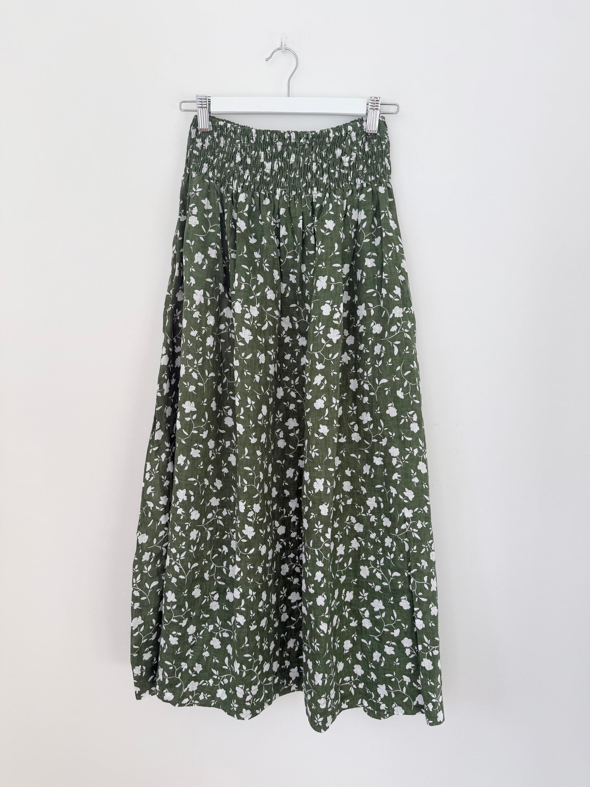 lulu skirt - moss floral linen Apparel