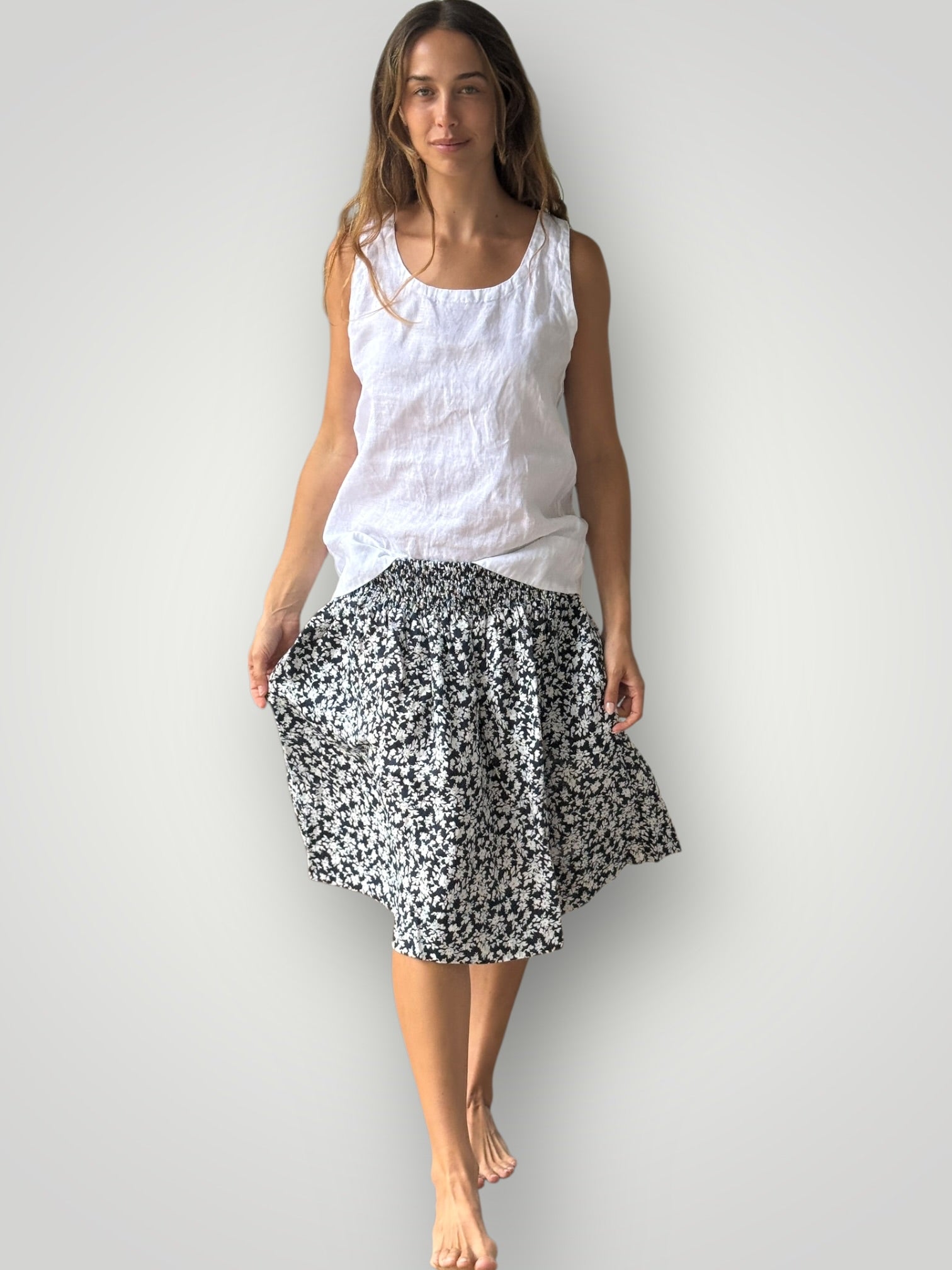 zoe skirt - navy floral linen Apparel