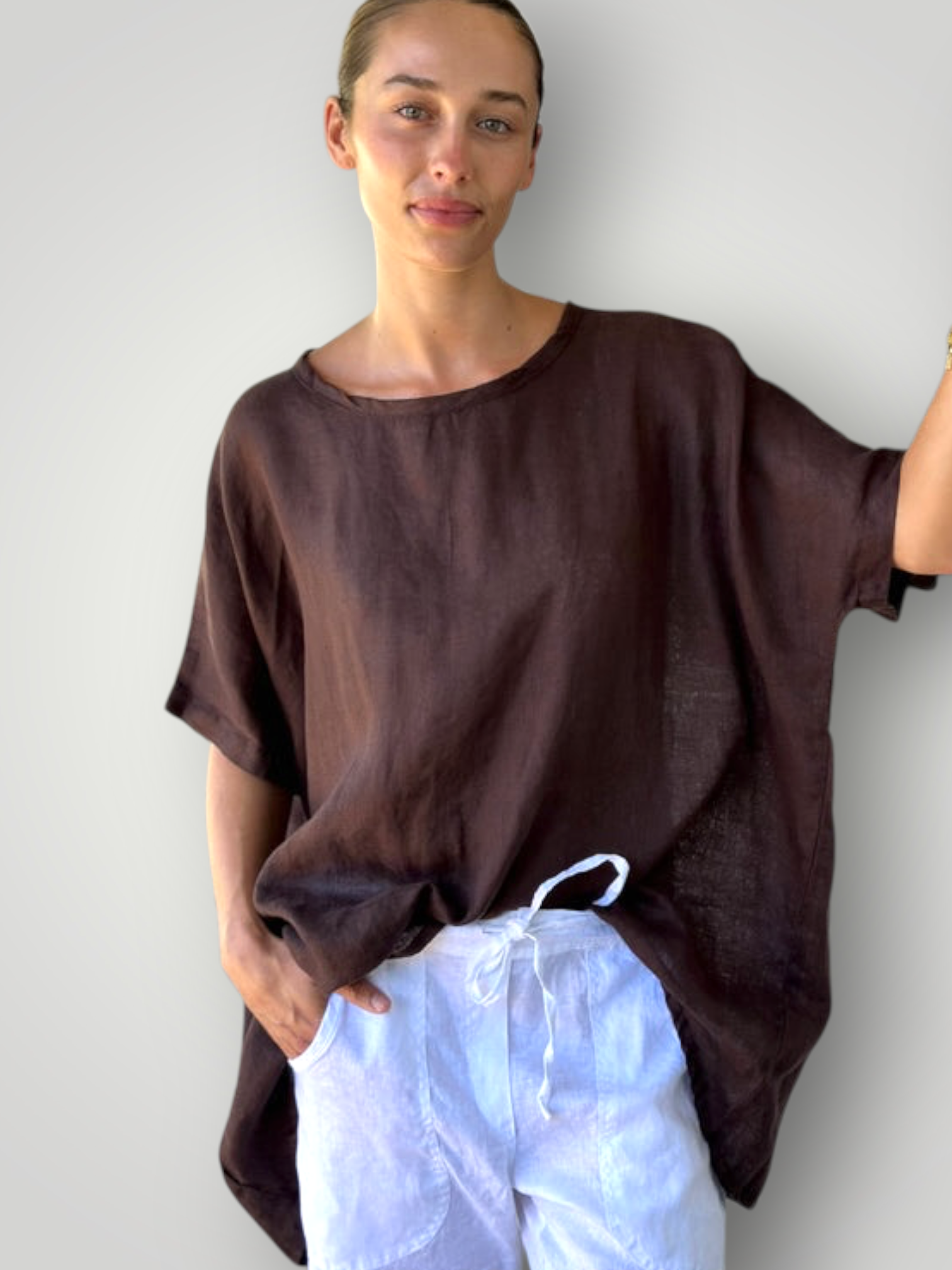 rachael top - chocolate linen