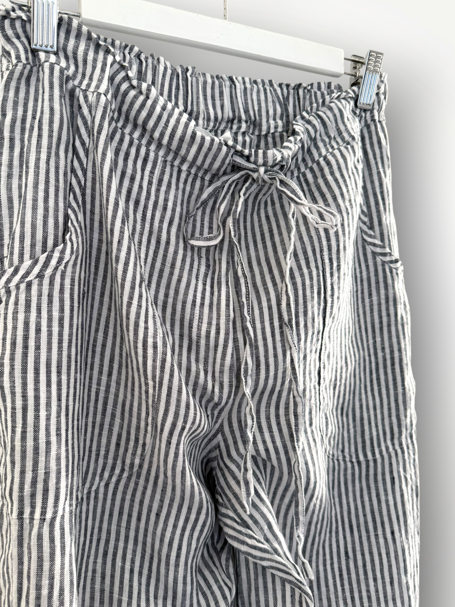 fleur straight leg pants - dark grey stripe linen Apparel