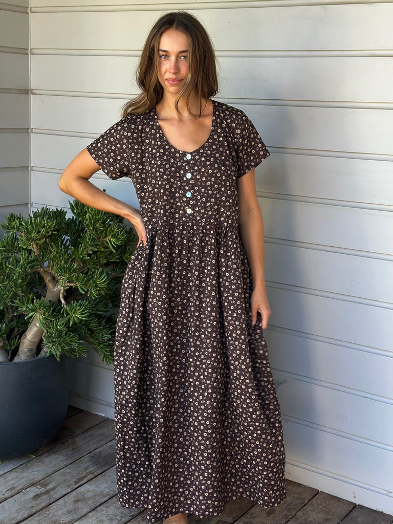 audrey dress - small choc flower Apparel