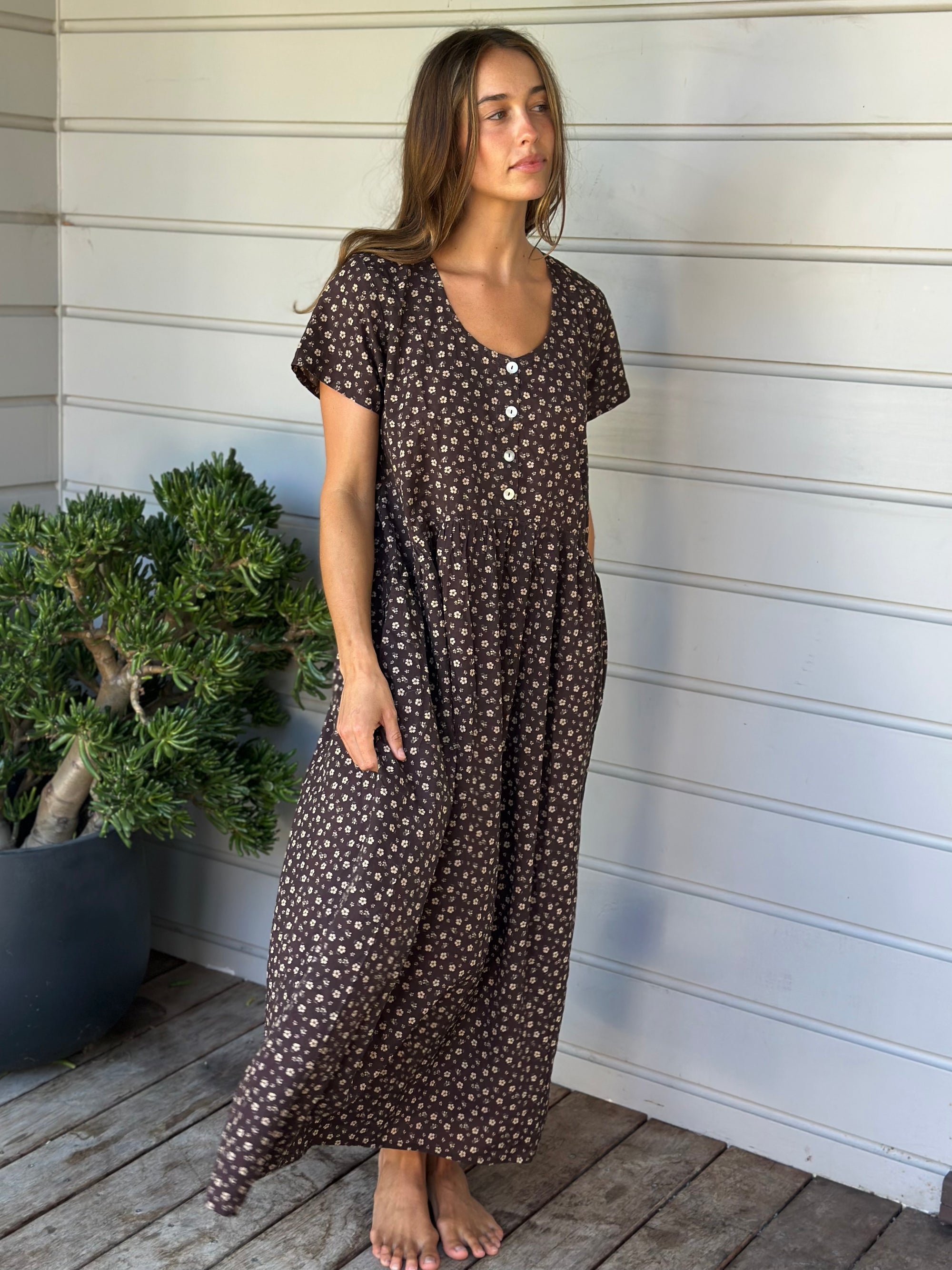 audrey dress - small choc flower Apparel