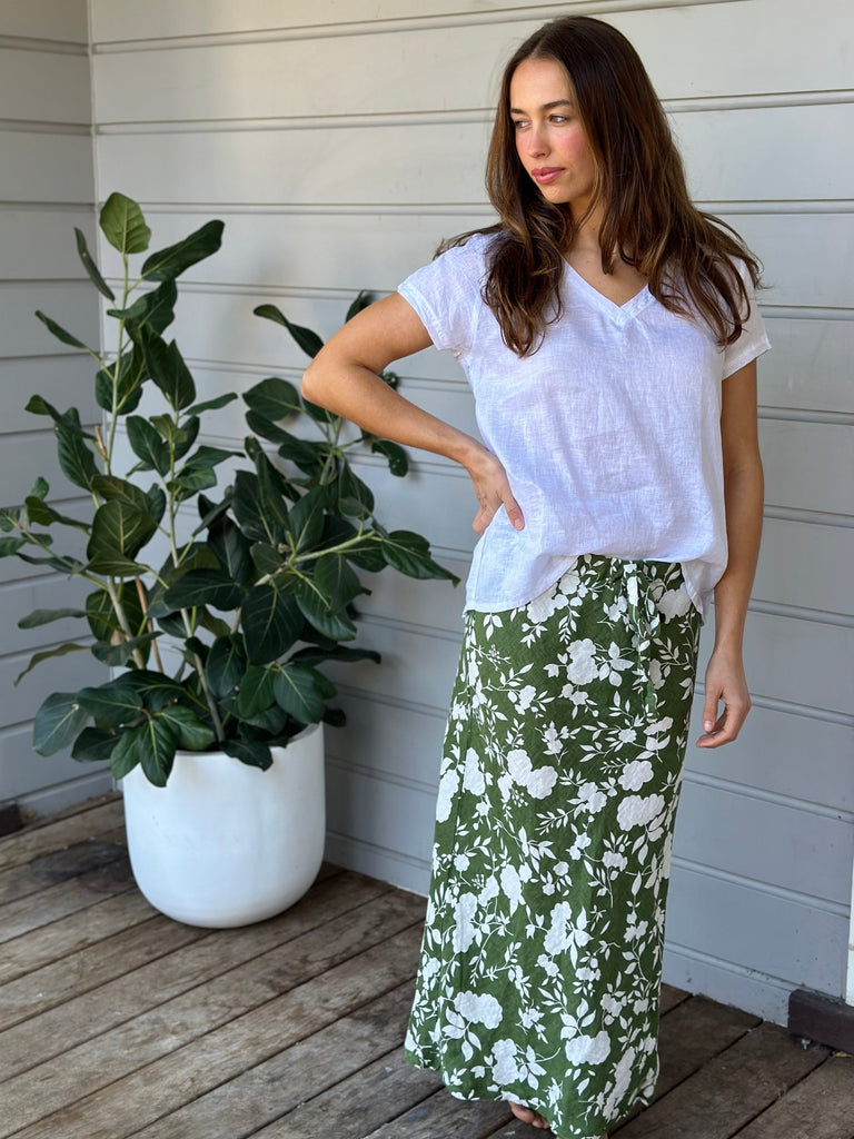 anthea skirt - big moss flower linen Apparel  