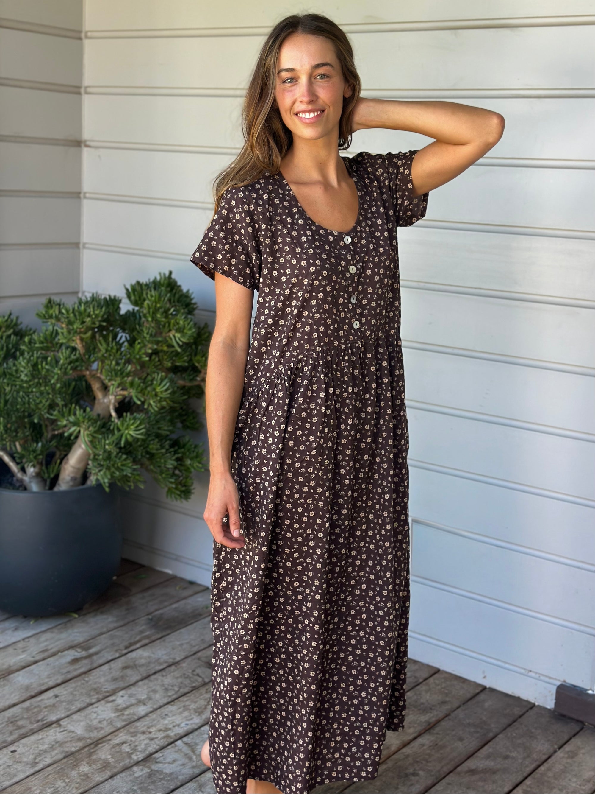 audrey dress - small choc flower Apparel