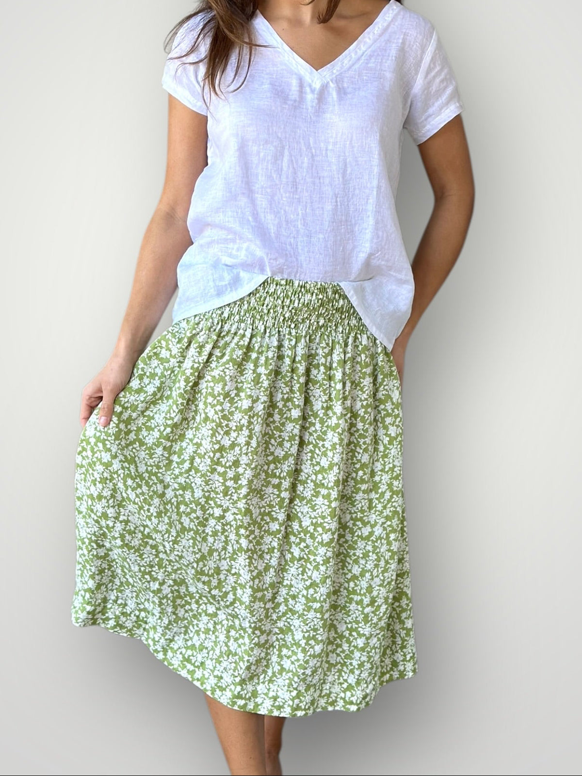 lola skirt - avocado floral linen Apparel