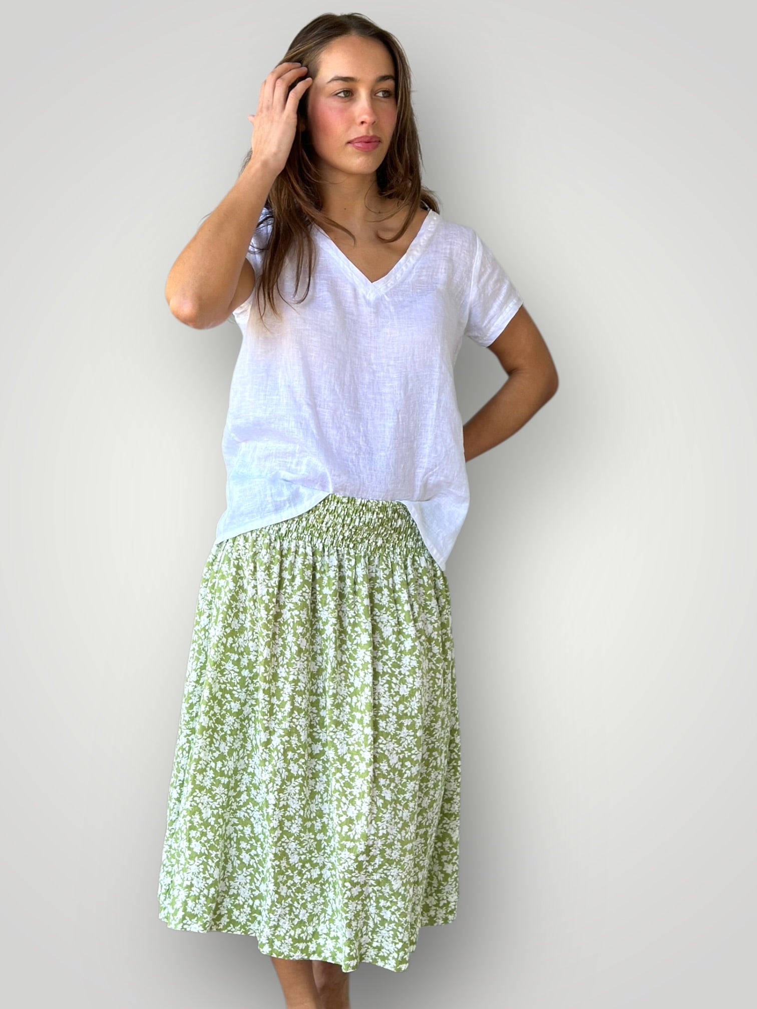 lola skirt - avocado floral linen Apparel