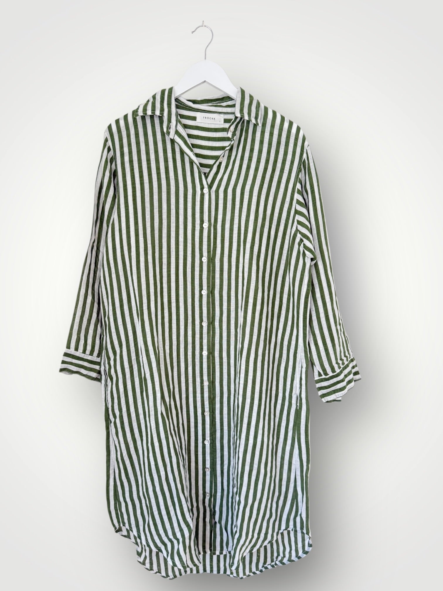 elena shirtdress - moss stripe linen Apparel