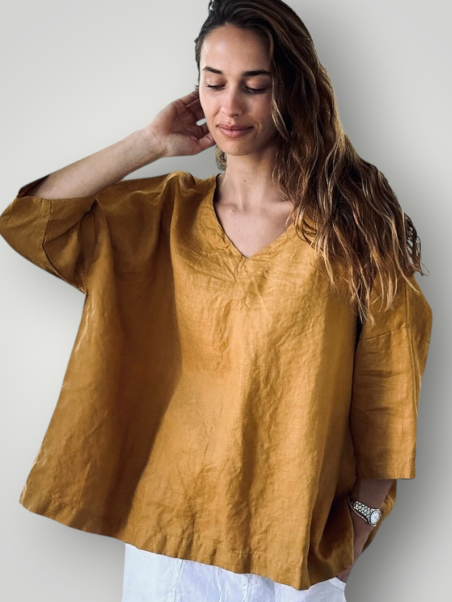 lydia top - caramel linen