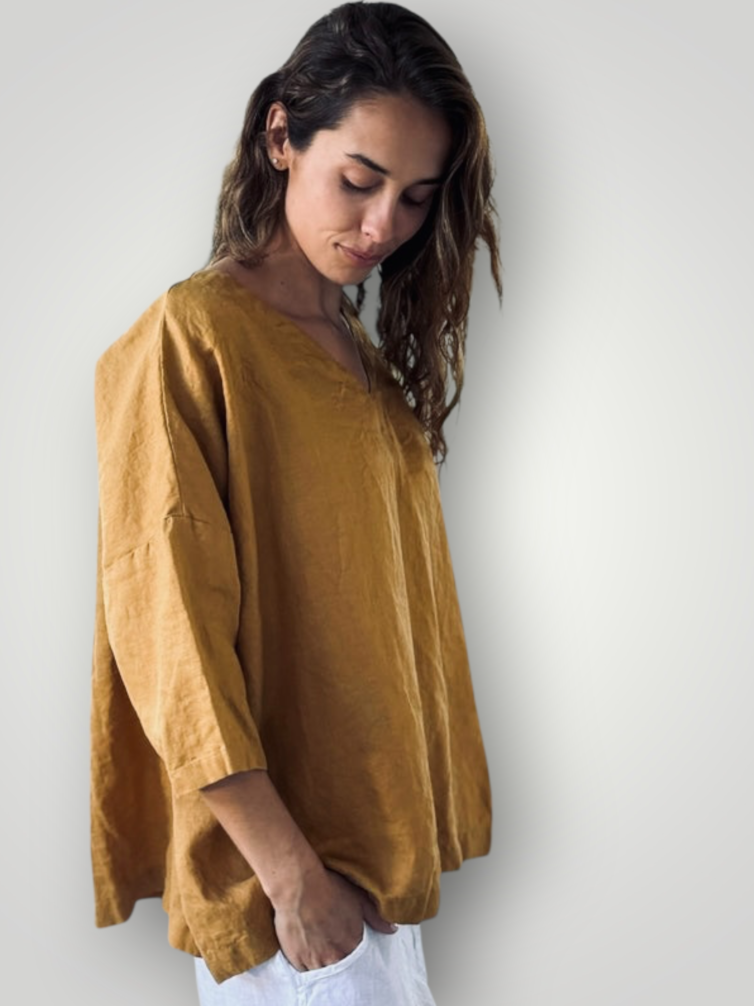 lydia top - caramel linen