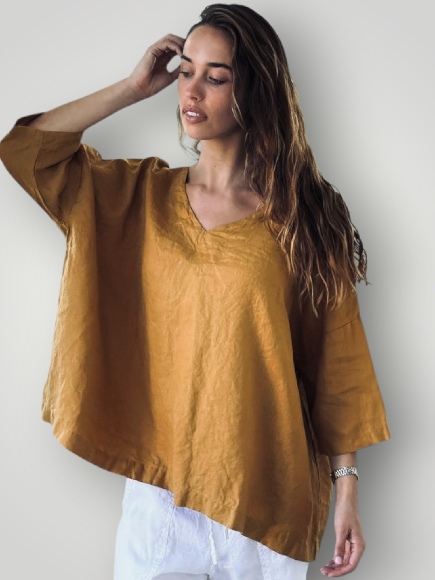lydia top - caramel linen
