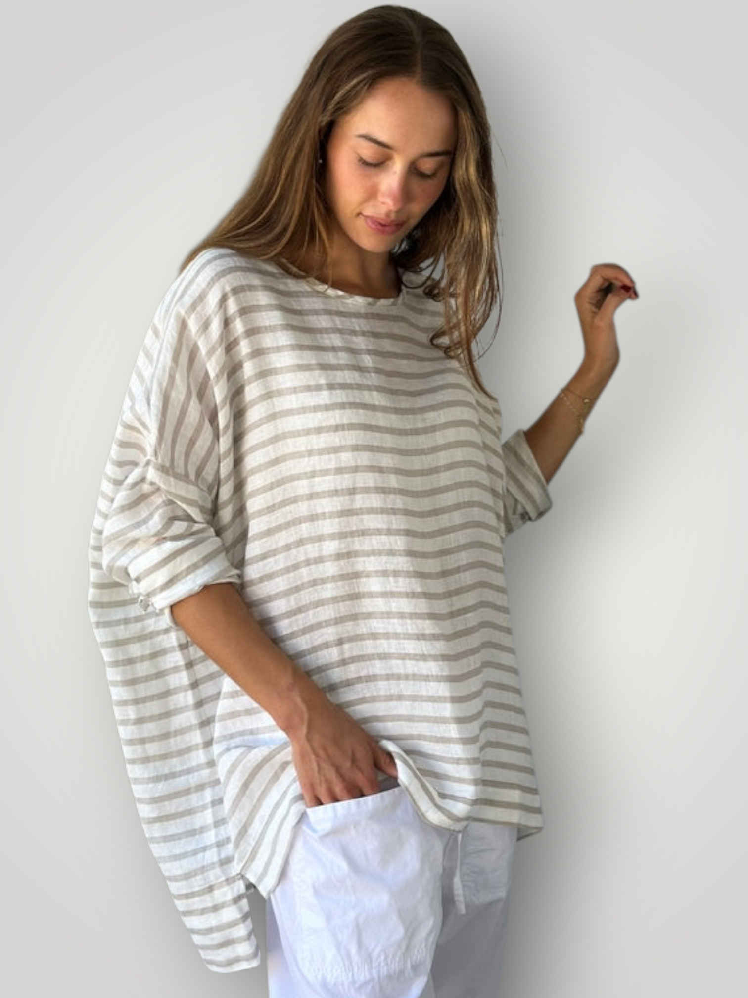 hunter top - natural stripe linen Apparel
