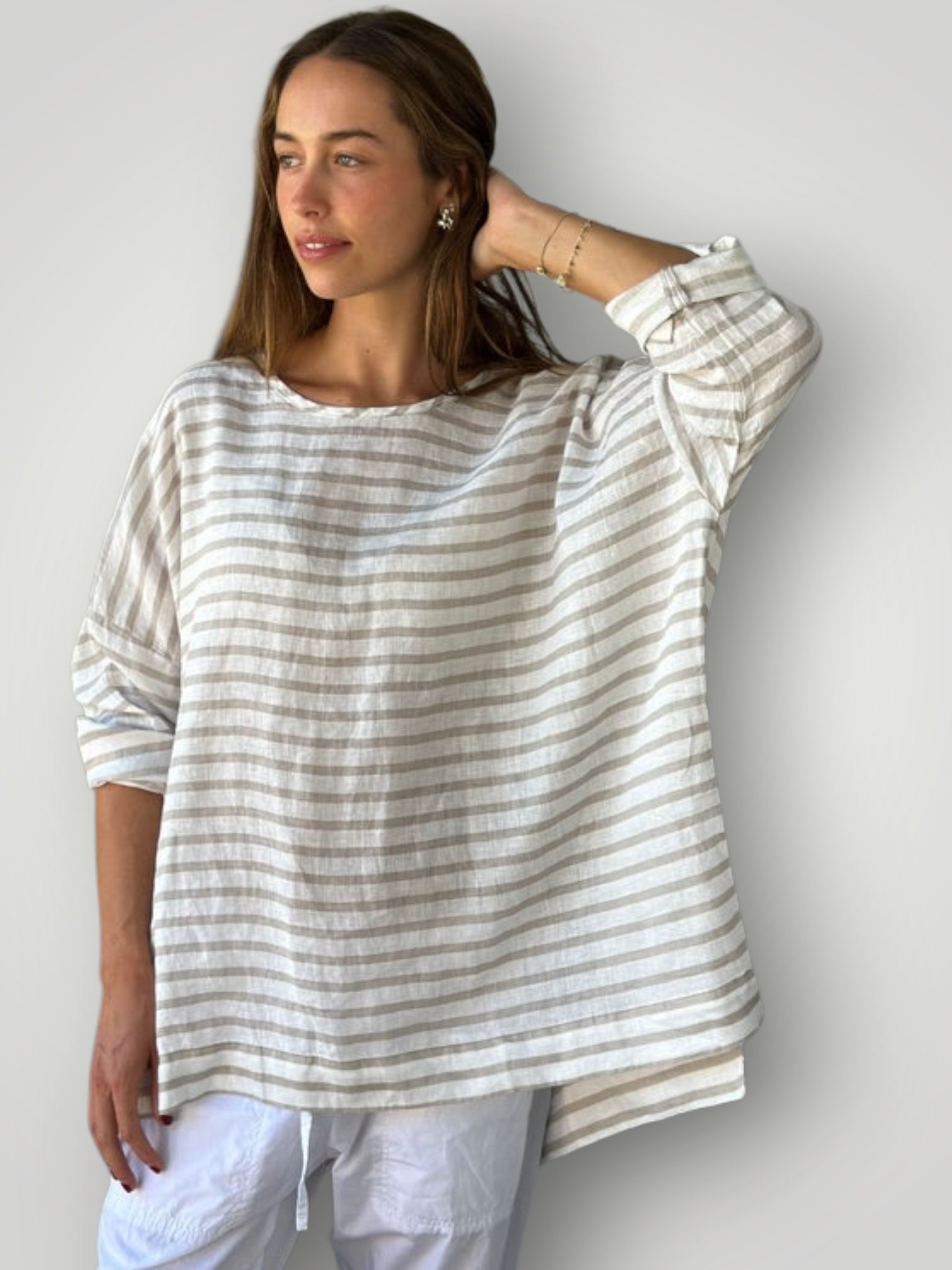 hunter top - natural stripe linen Apparel