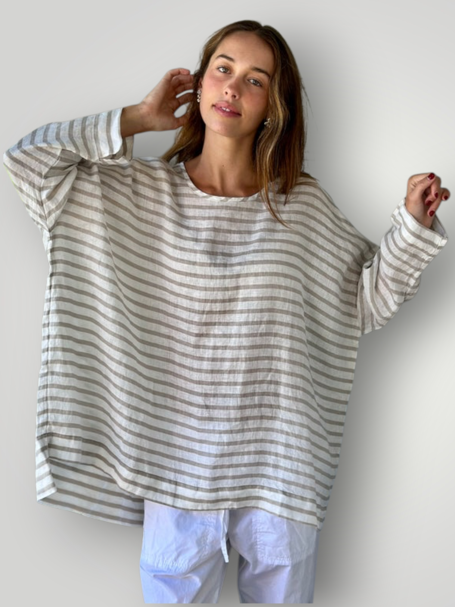 hunter top - natural stripe linen Apparel