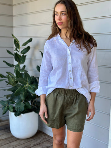 abbey short - army linen Apparel  