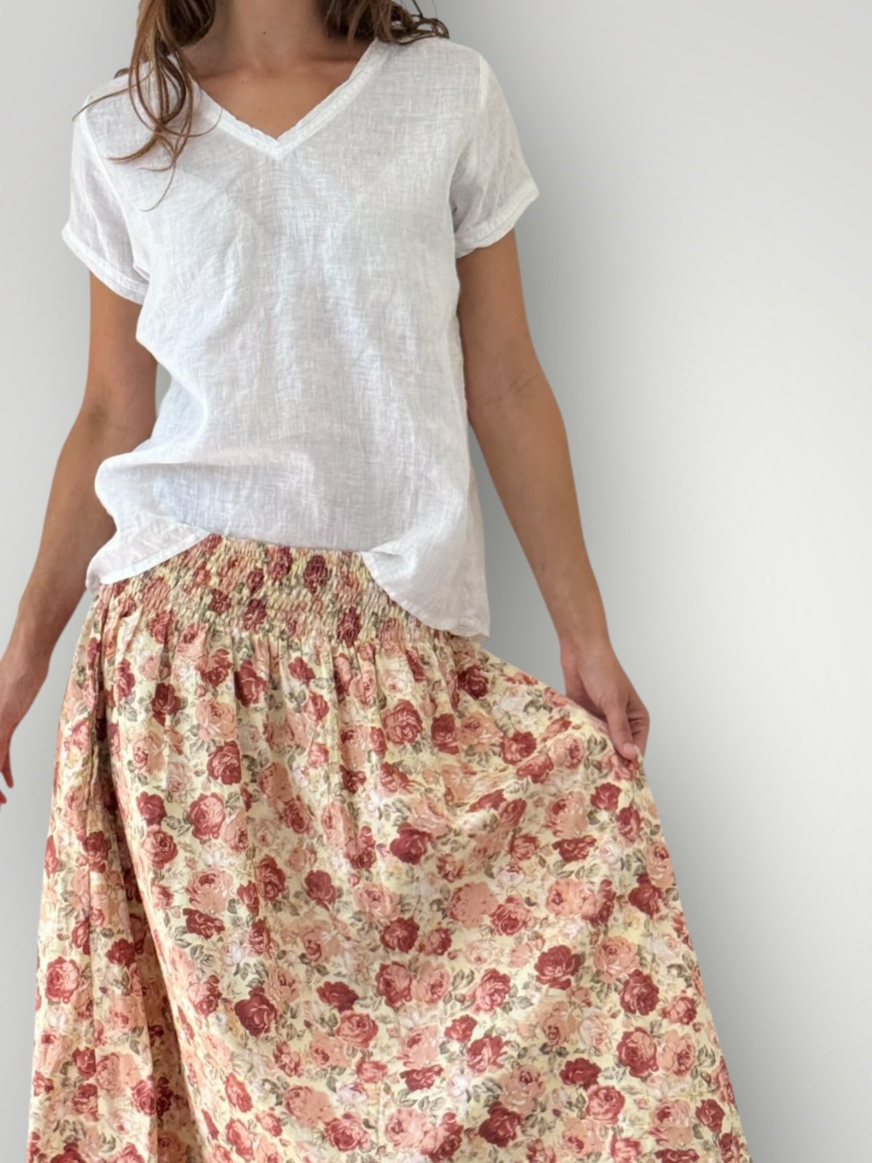 lulu skirt - peach flower cotton Apparel