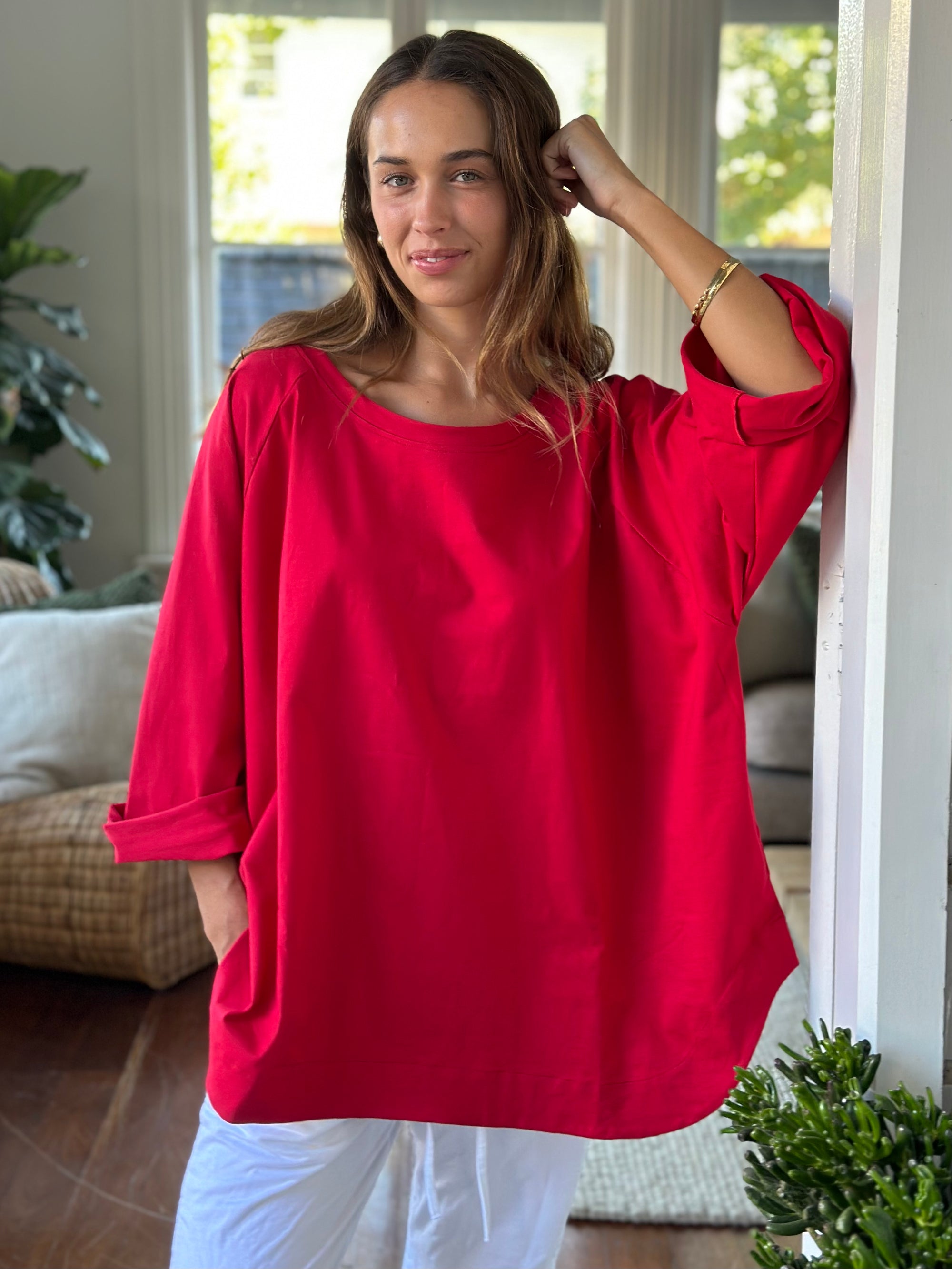 charlotte  top-red jersey knit Apparel  