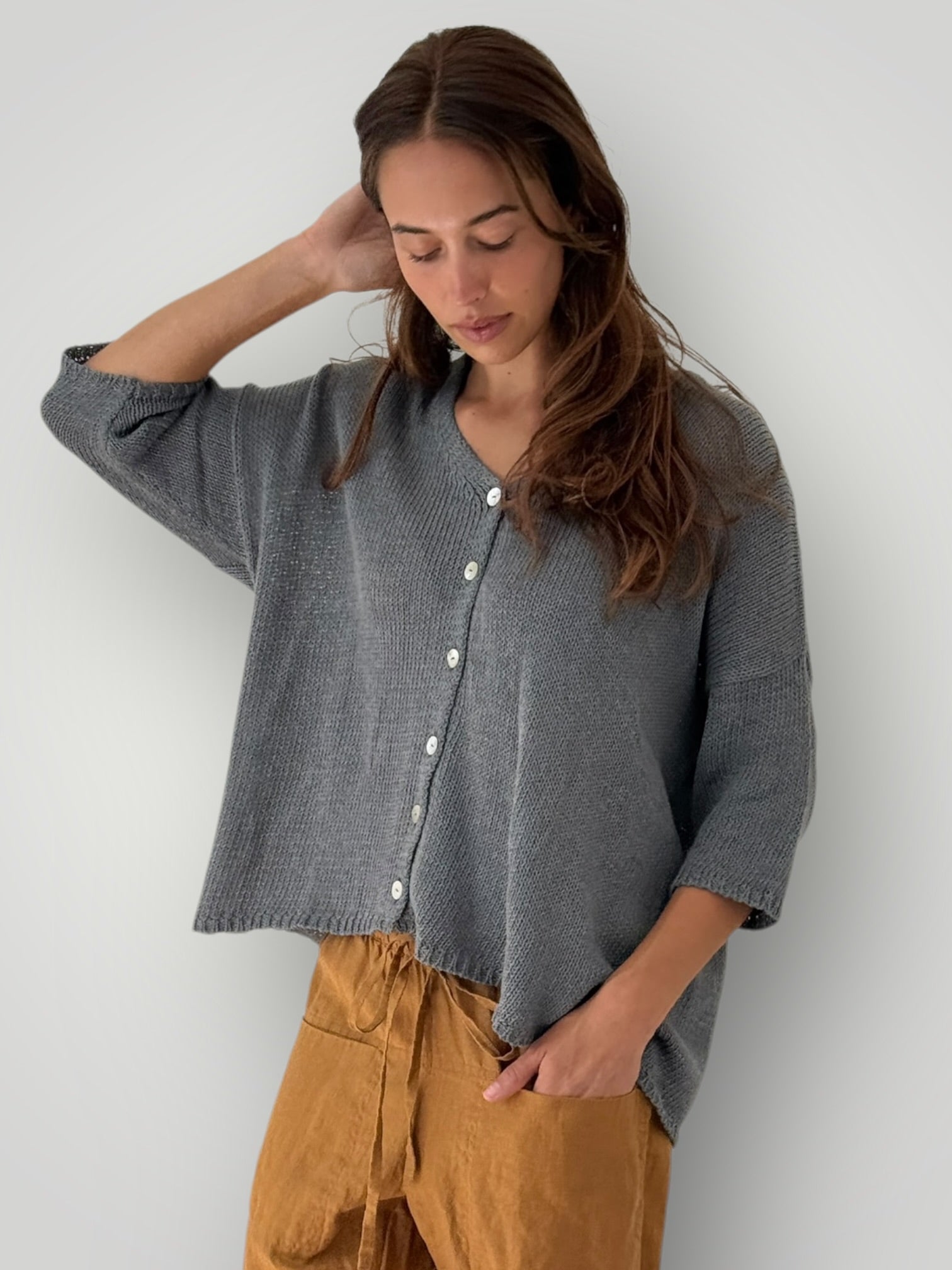 alex cardi-grey cotton knit Apparel