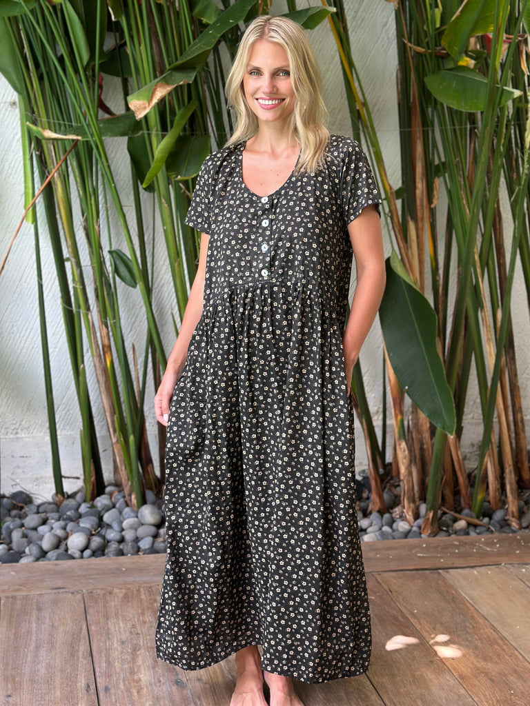 audrey dress - small charcoal flower cotton Apparel