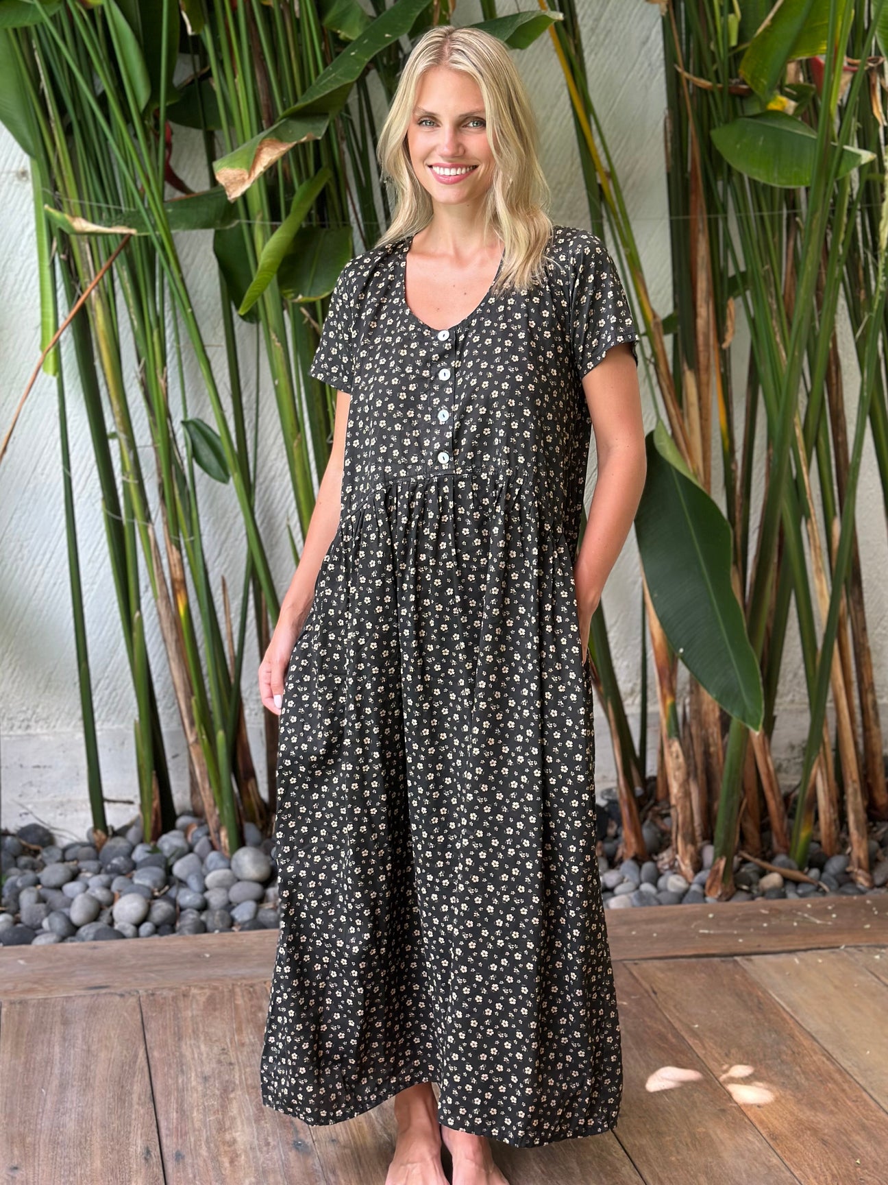 audrey dress - small charcoal flower cotton Apparel