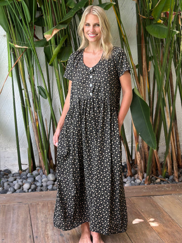 audrey dress - small charcoal flower cotton Apparel