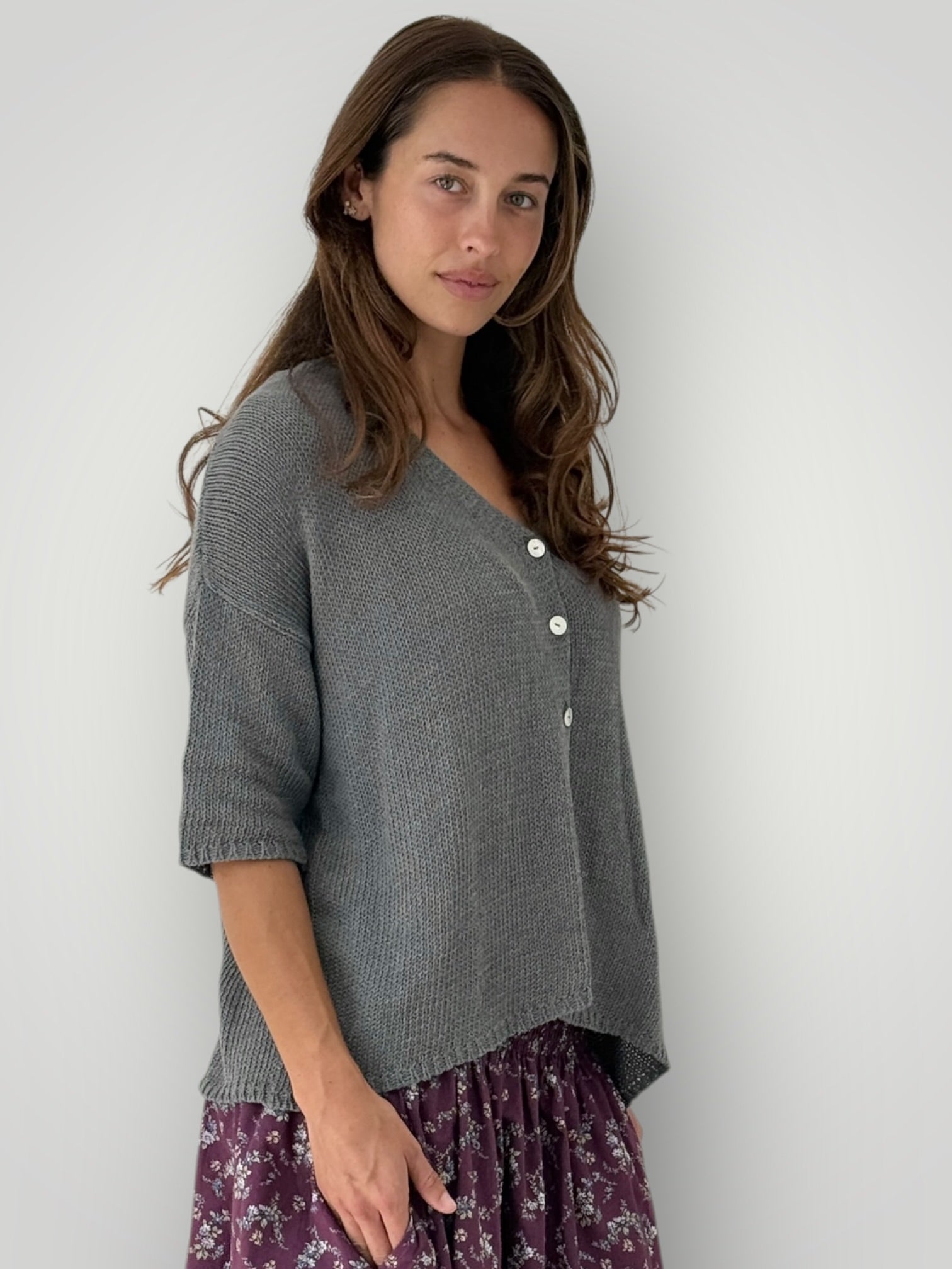 alex cardi-grey cotton knit Apparel