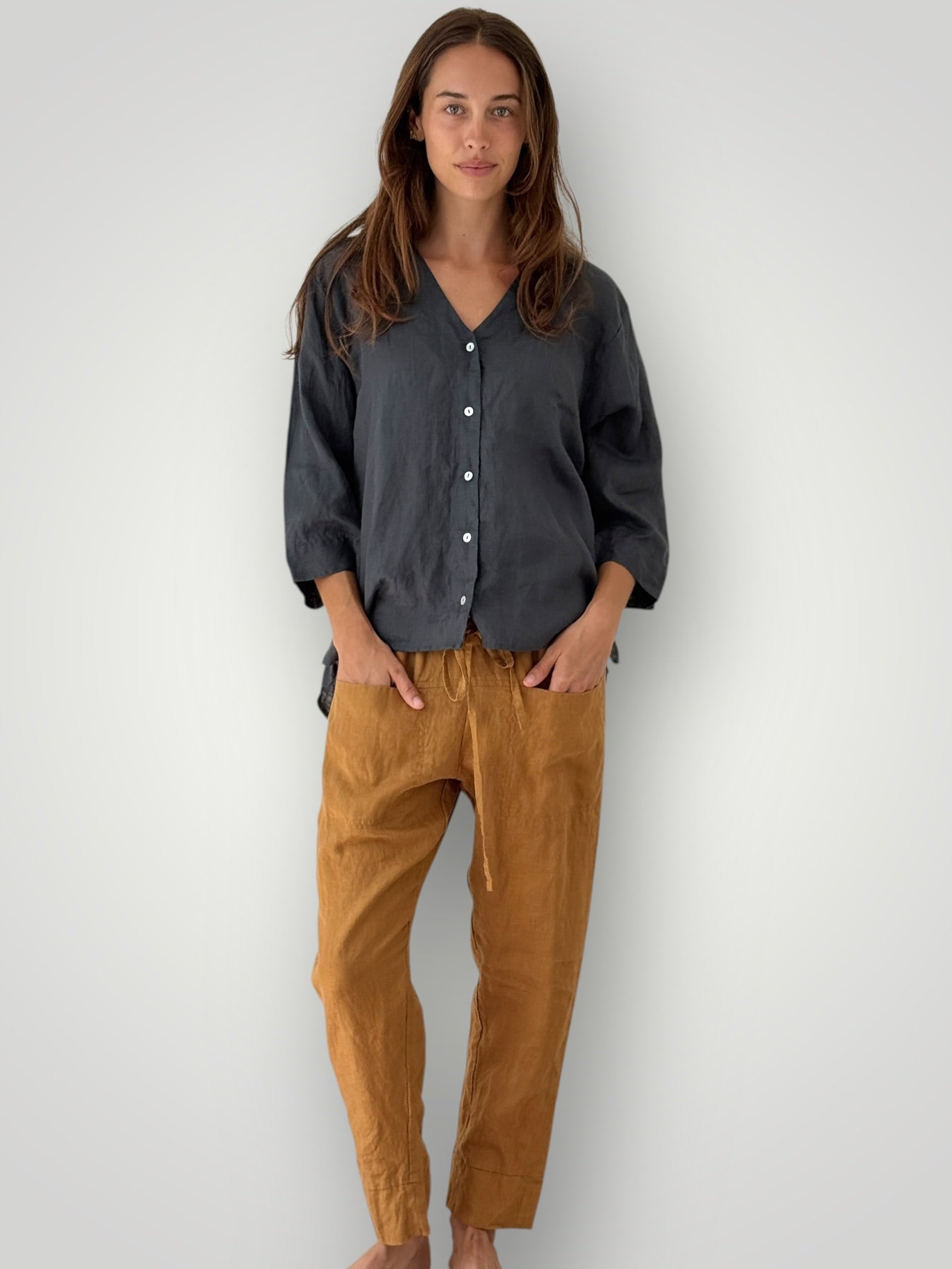 raine shirt - charcoal linen Apparel