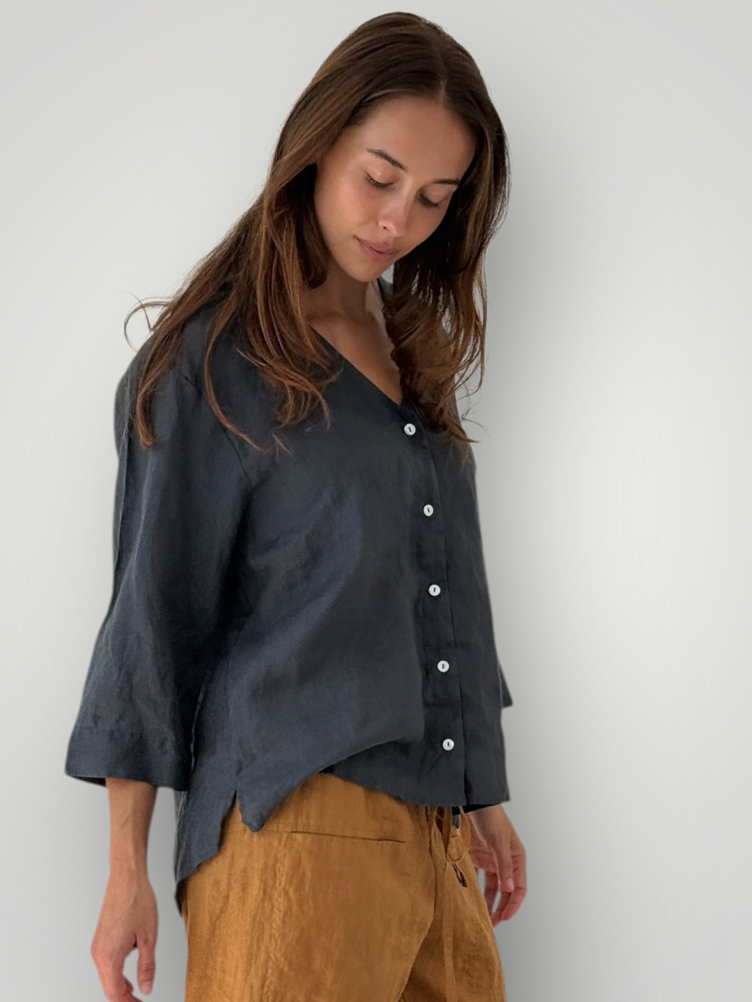 raine shirt - charcoal linen Apparel