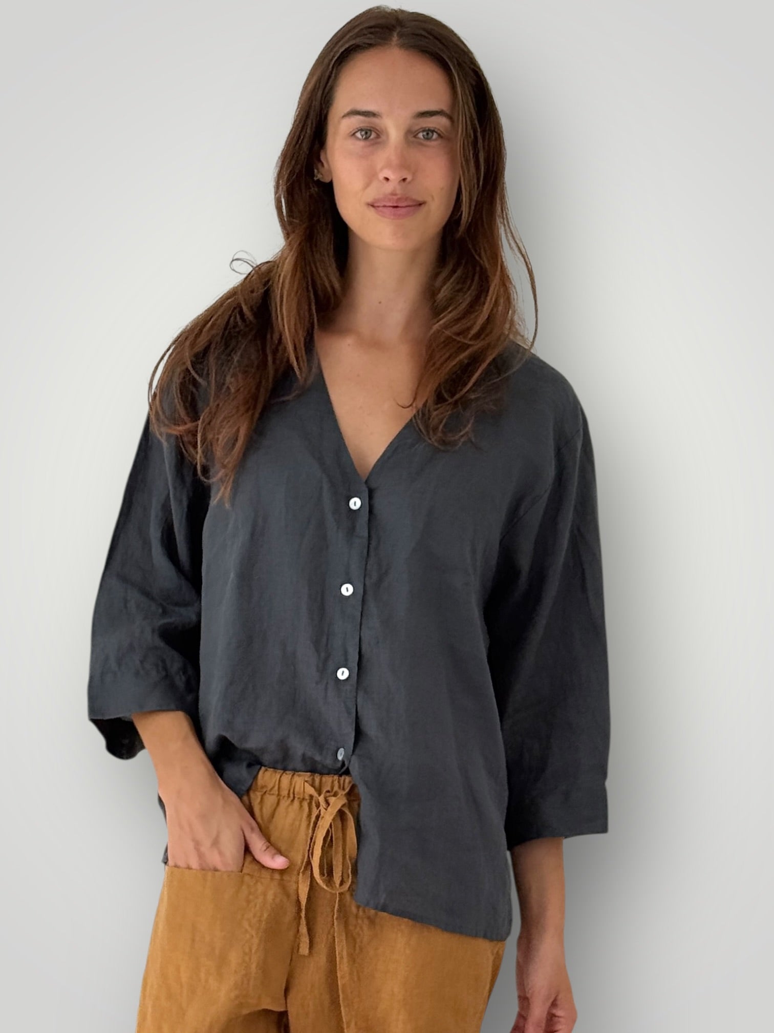 raine shirt - charcoal linen Apparel