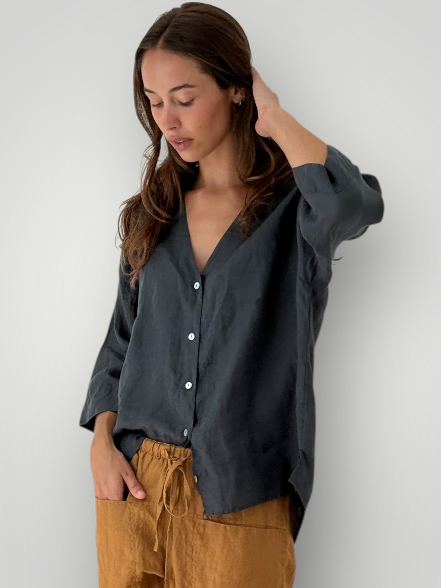 raine shirt - charcoal linen Apparel