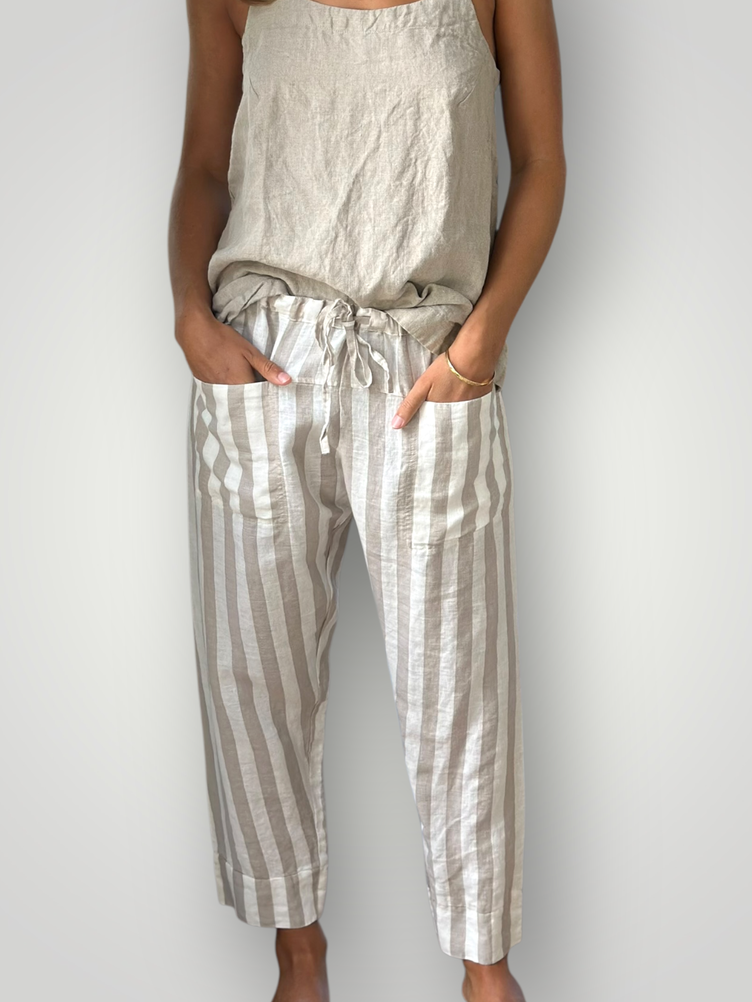 darcy pants - natural stripe linen