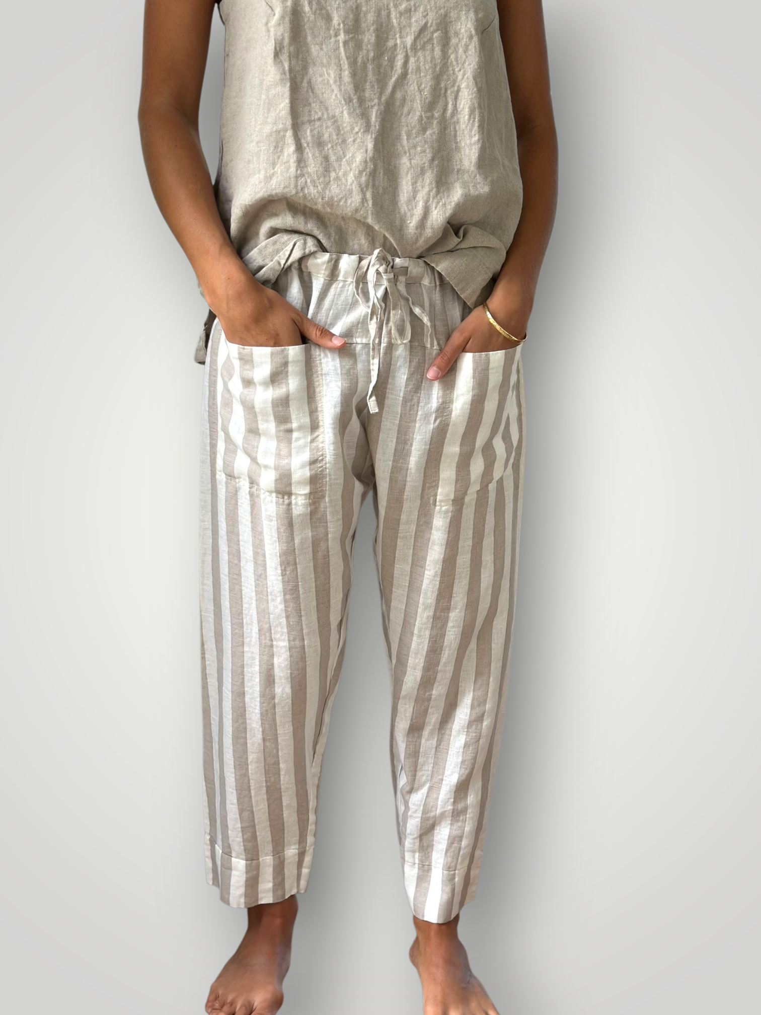 darcy pants - natural stripe linen