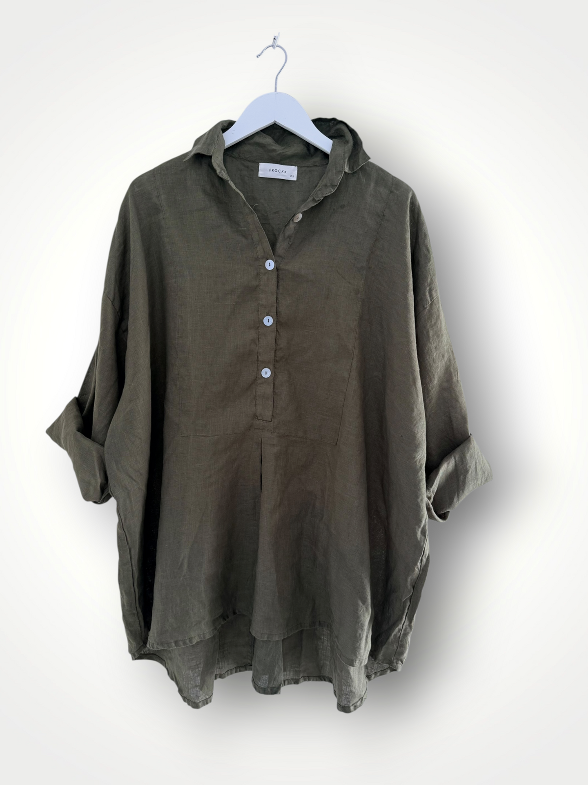 megan shirt - army linen Apparel
