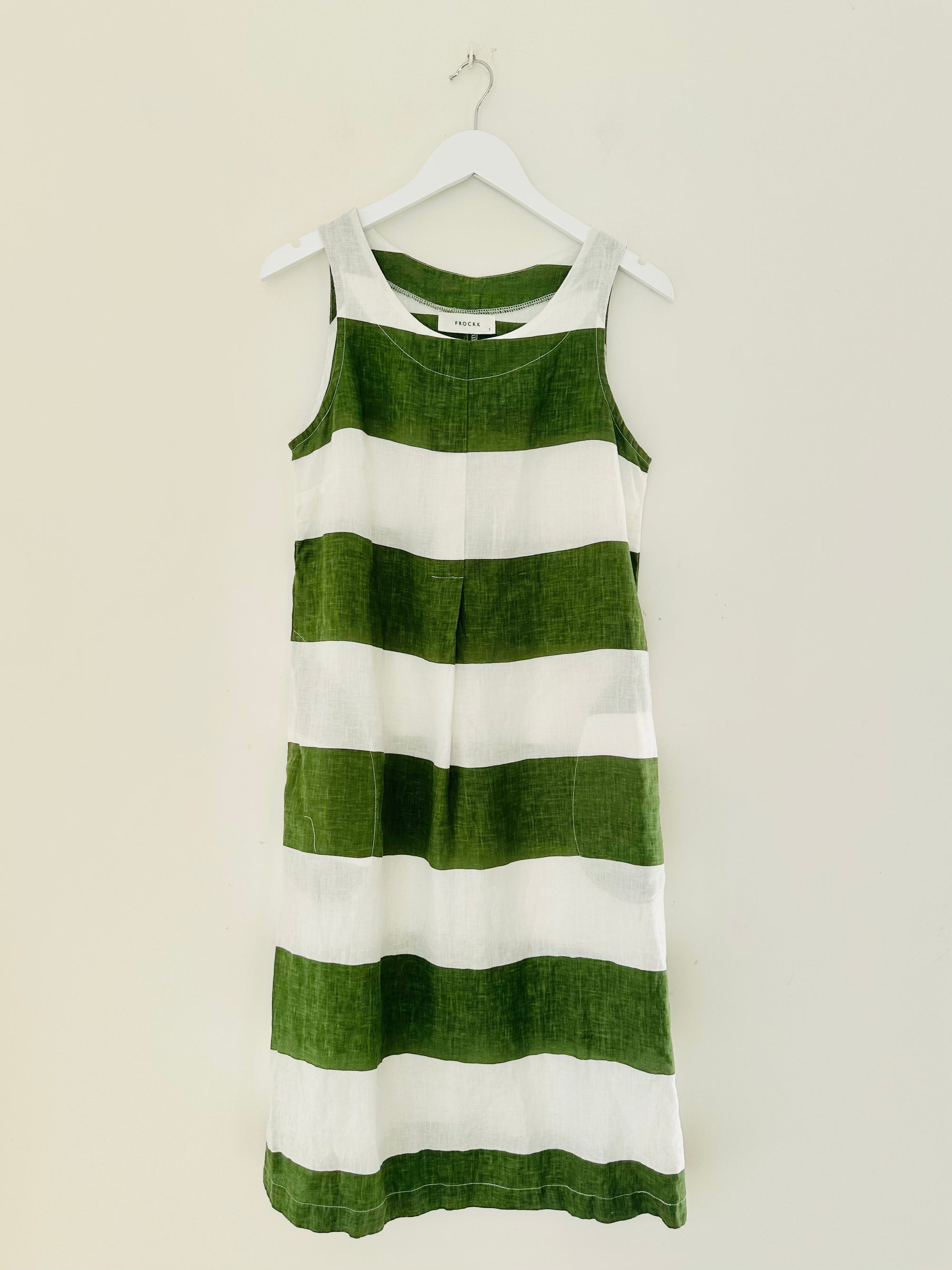 becky dress - big moss stripe linen Apparel  